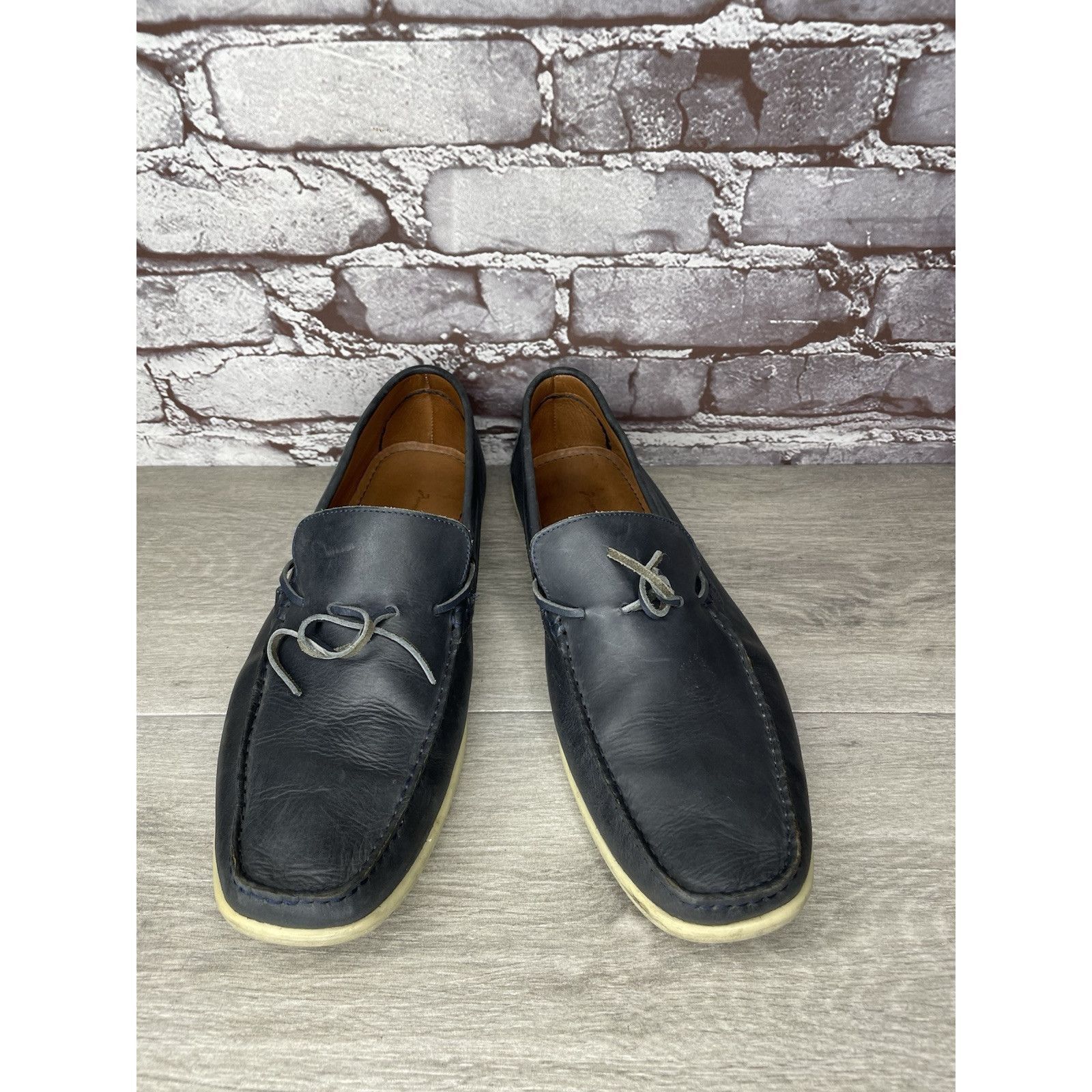 Massimo Matteo MASSIMO MATTEO Navy Blue Leather Casual Moc Driving Loafers Size US 12 / EU 45 - 2 Thumbnail