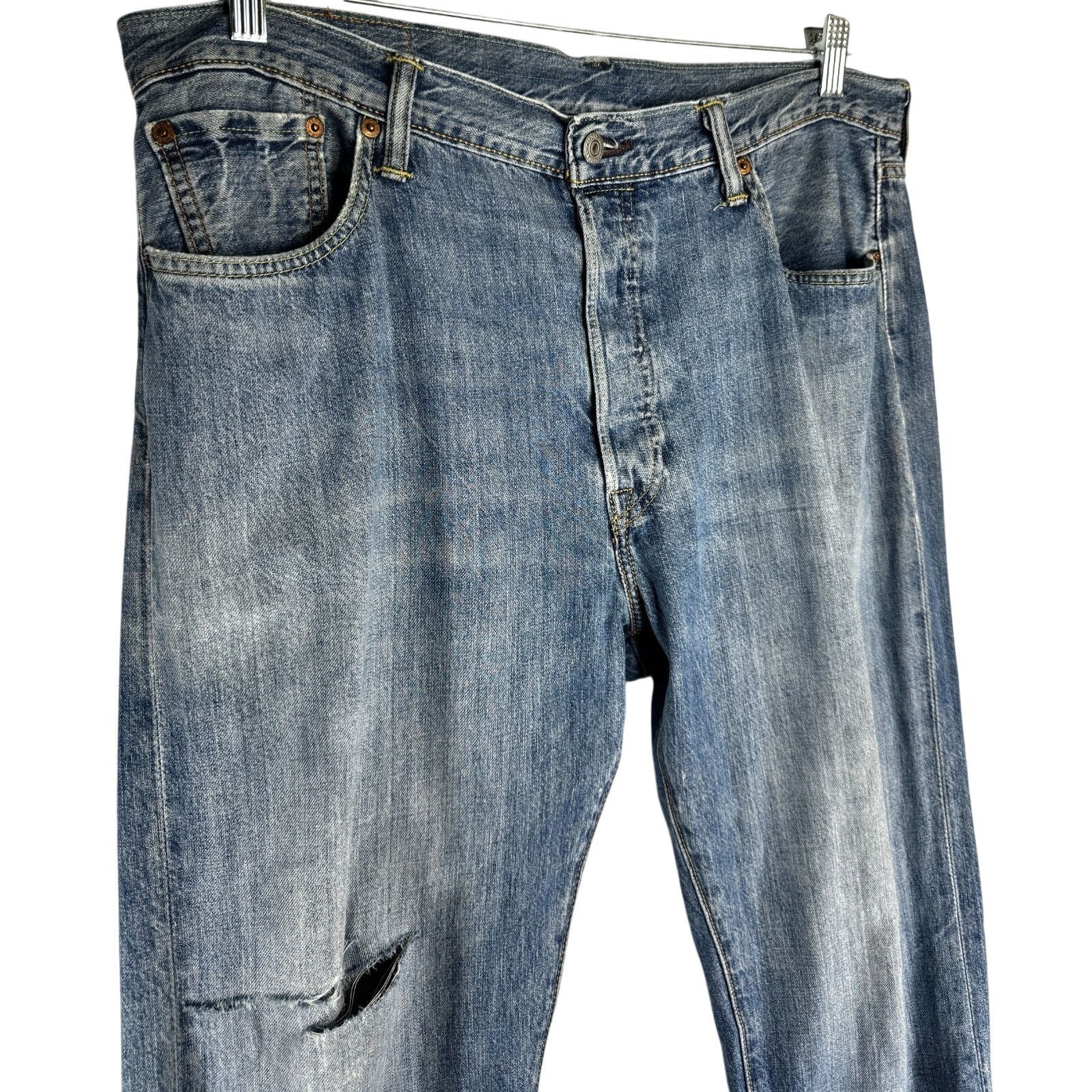 Levi's Levis 501 Button Fly Jeans Men Straight Leg Distressed 36X34 Size US 36 / EU 52 - 2 Thumbnail