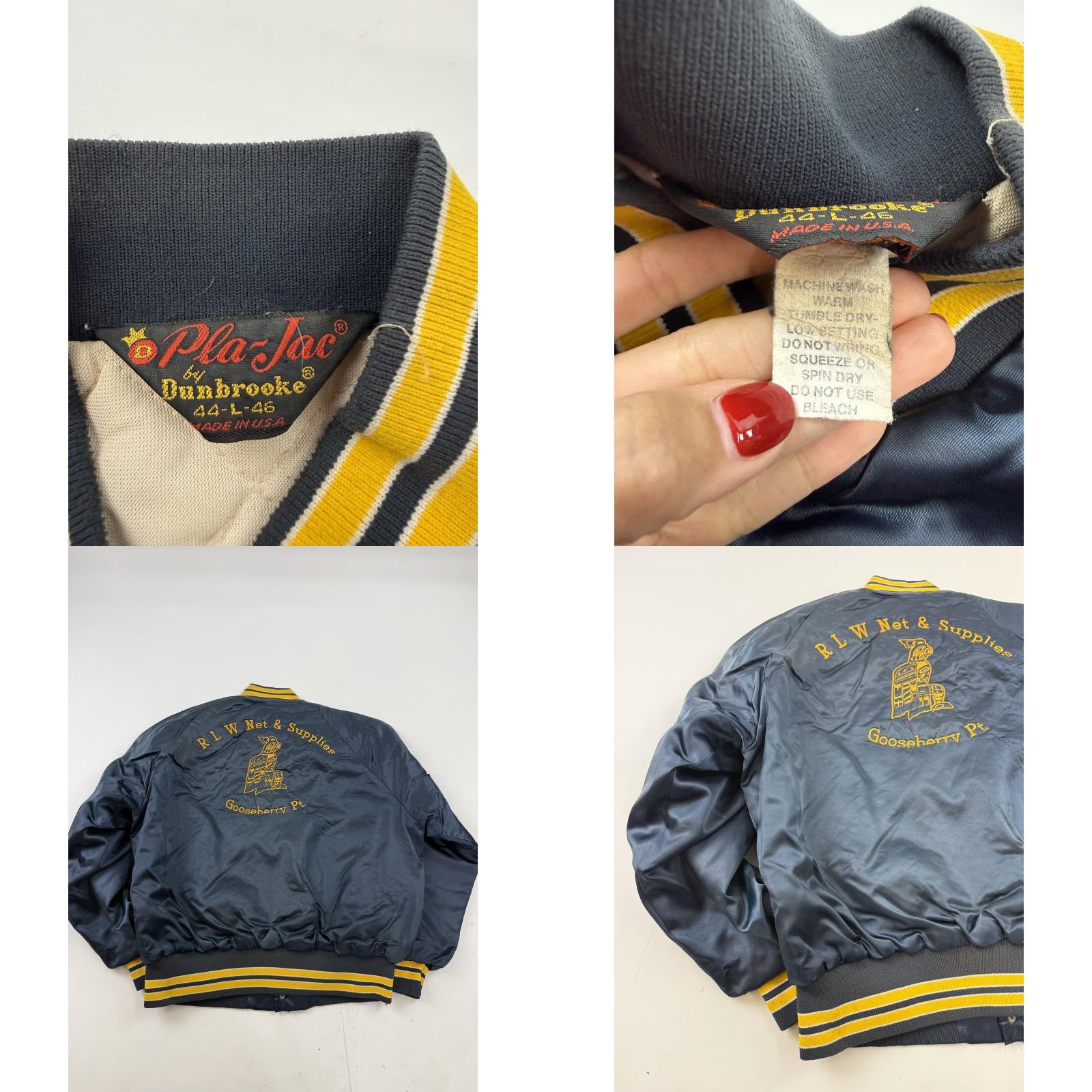 Dunbrooke VINTAGE Dunbrooke Pla-Jac Jacket Mens Large Blue Satin Varsity RLW Net Supplies Size US L / EU 52-54 / 3 - 8 Thumbnail