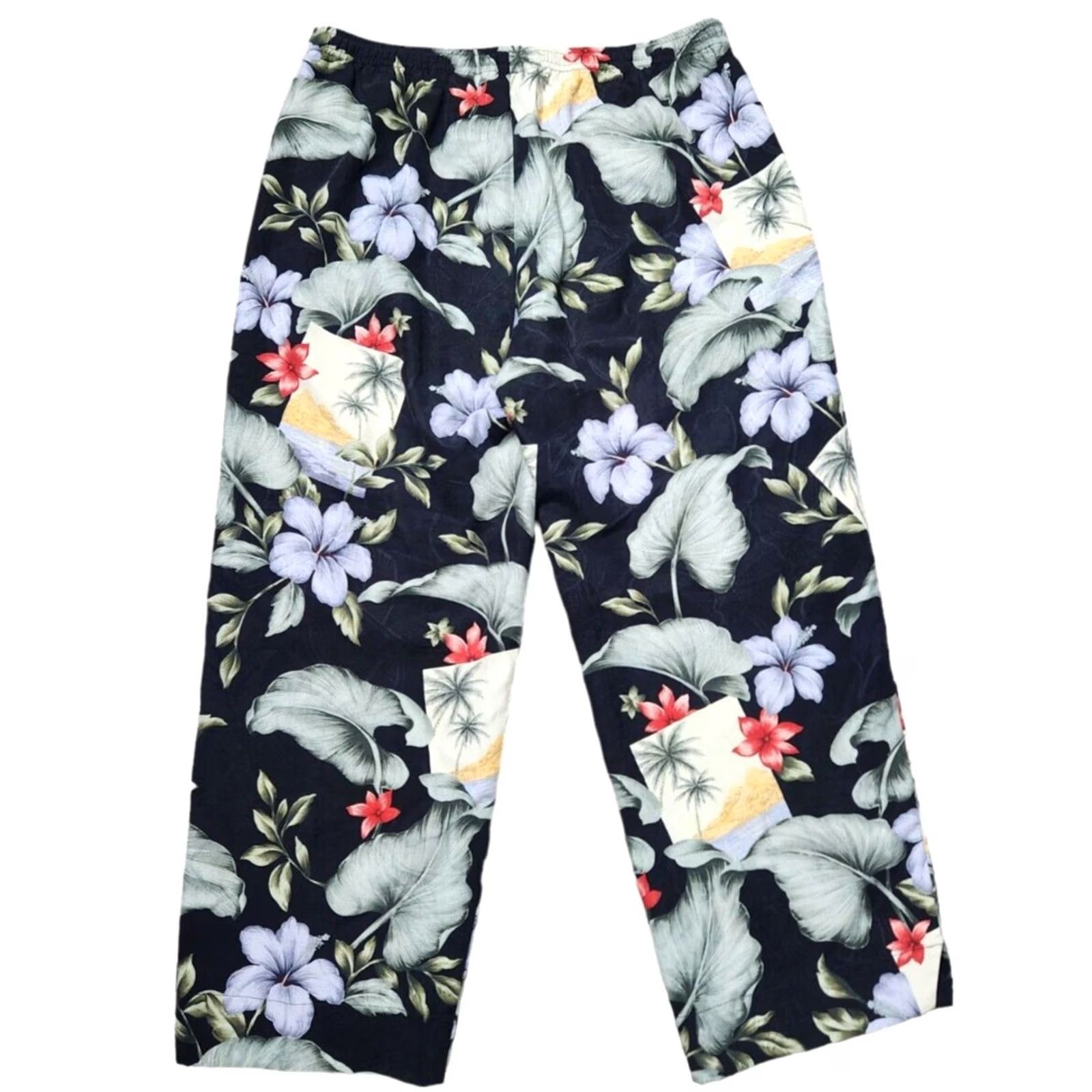 Tommy Bahama Tommy Bahama Womens S Silk Floral Pants Cropped Pull On Front Pockets Mulitcolor 100% Silk Size 28" / US 6 / IT 42 - 2 Thumbnail