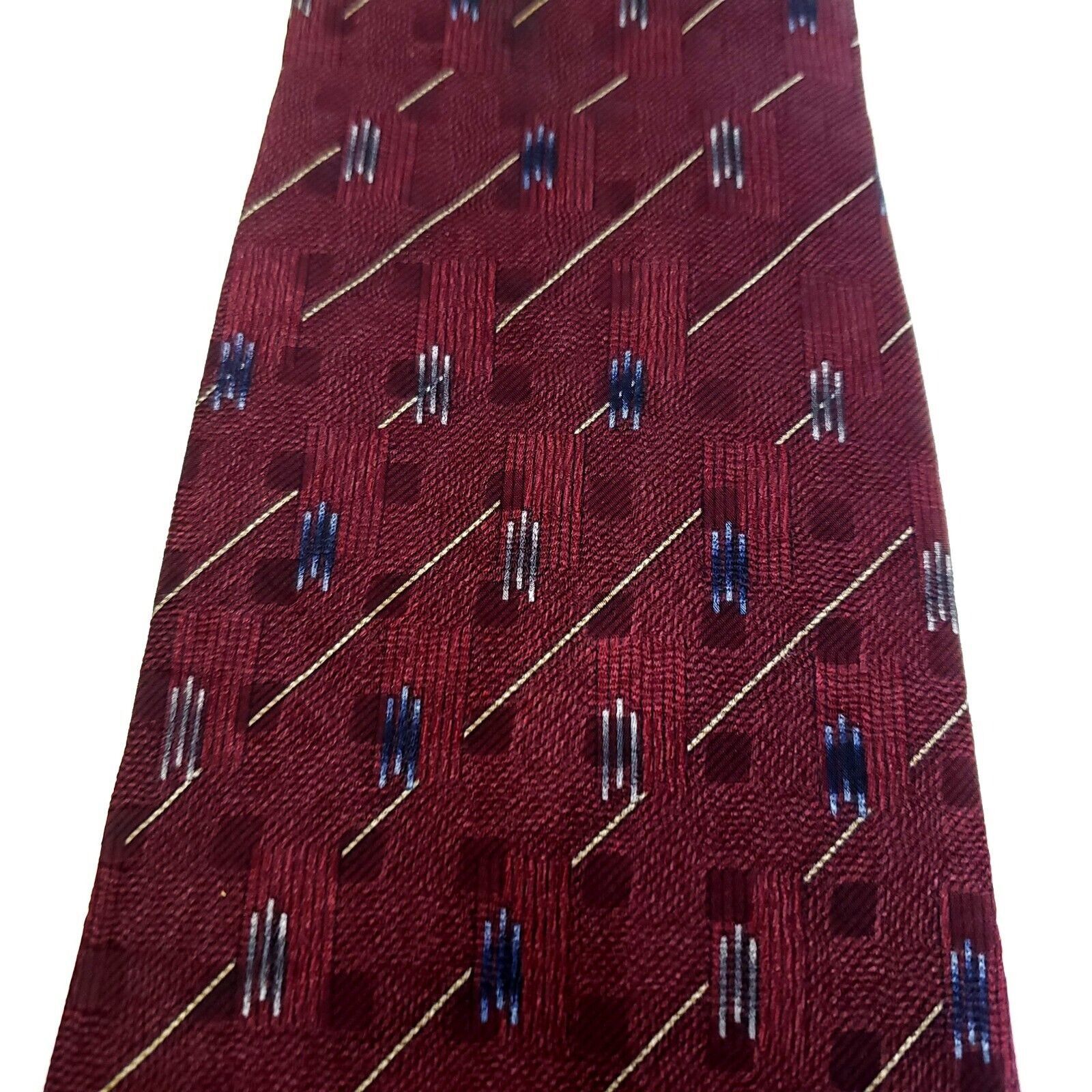 Designer Hill Archer Red Woven Geometric Striped Wide Silk Tie Size ONE SIZE - 2 Thumbnail