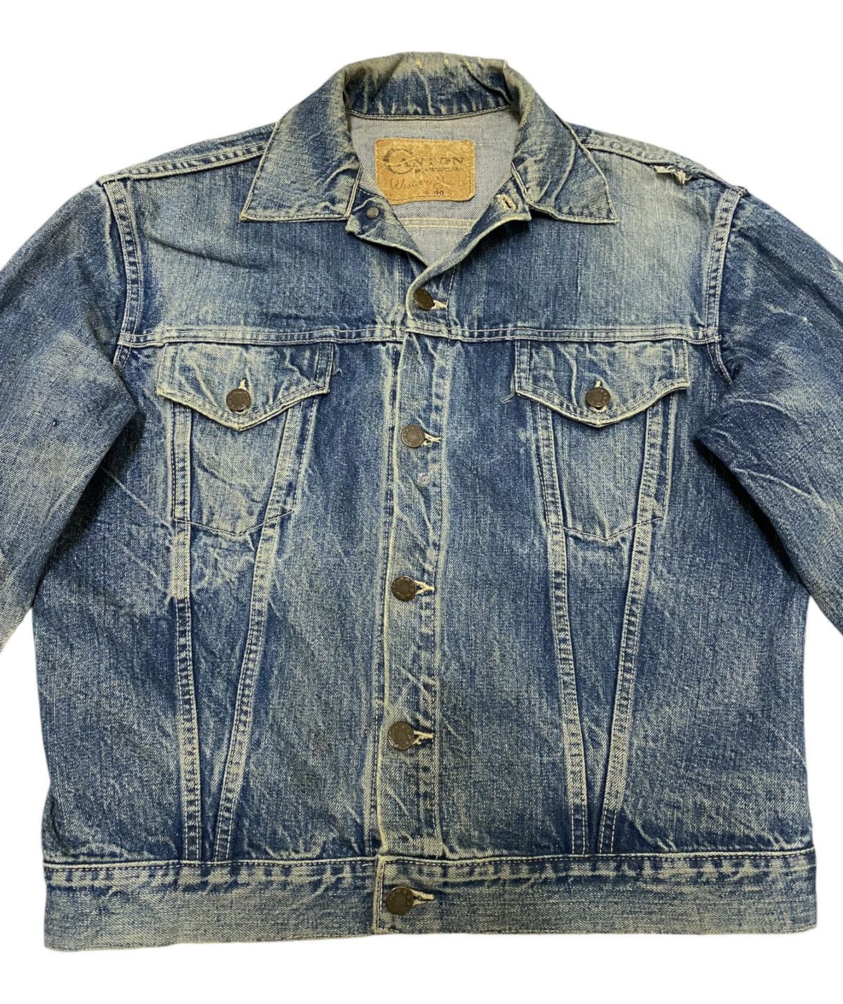 Japanese Brand × Vintage Vintage Canton Wastern Jeans Distressed Trucker Jacket (C3) Size US L / EU 52-54 / 3 - 2 Thumbnail