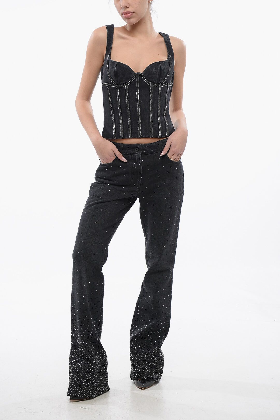 Off-White og1mm1125 Low Rise Bling Flared Fit Jeans in Black Size 30" / US 8 / IT 44 - 5 Thumbnail
