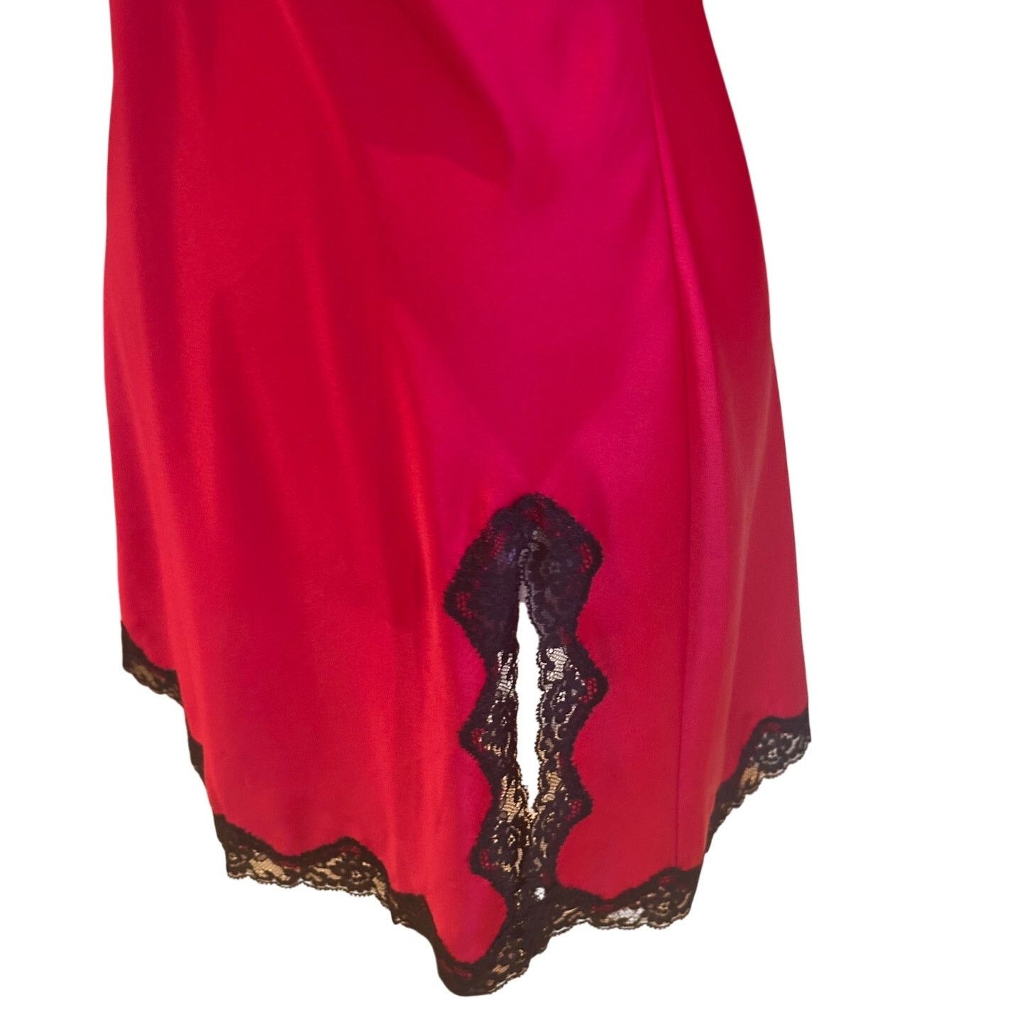 Victoria's Secret Victoria's Secret Satin Red Slip Dress With Black Lace S Size ONE SIZE - 4 Thumbnail
