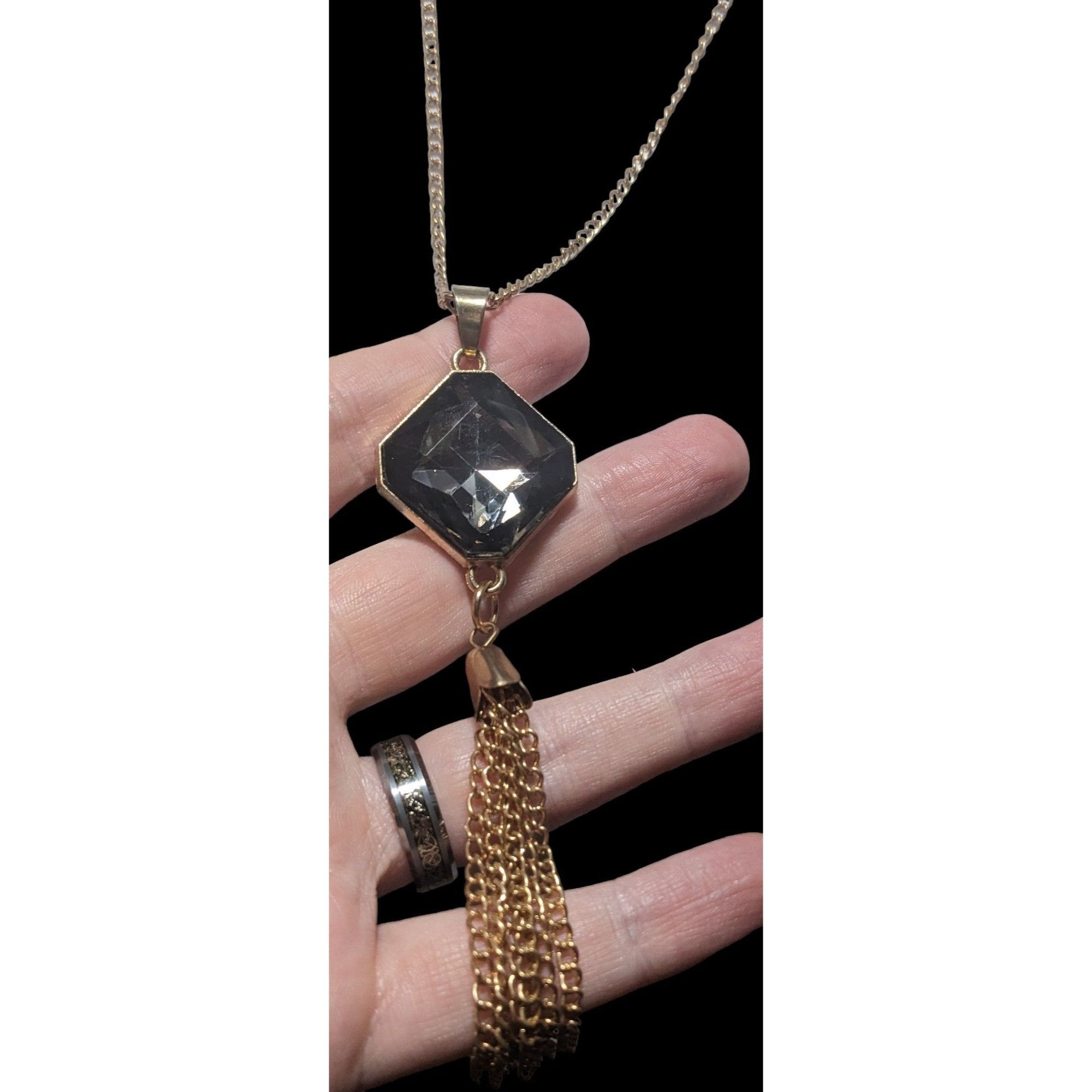 Other Gold Chain Necklace With Crystal Pendant & Tassel Size ONE SIZE - 3 Thumbnail