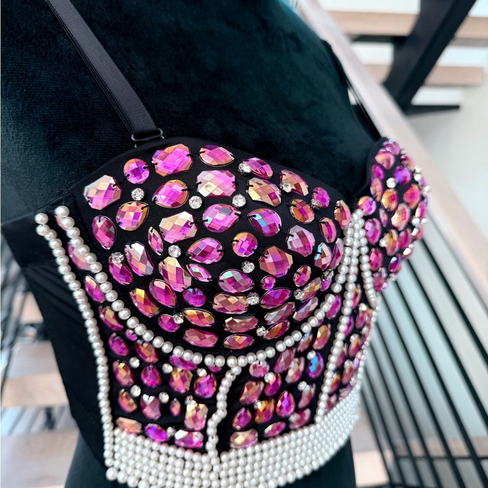 Other New Black and Pink with Pearls Embellished Corset Size S. Size S / US 4 / IT 40 - 13 Thumbnail