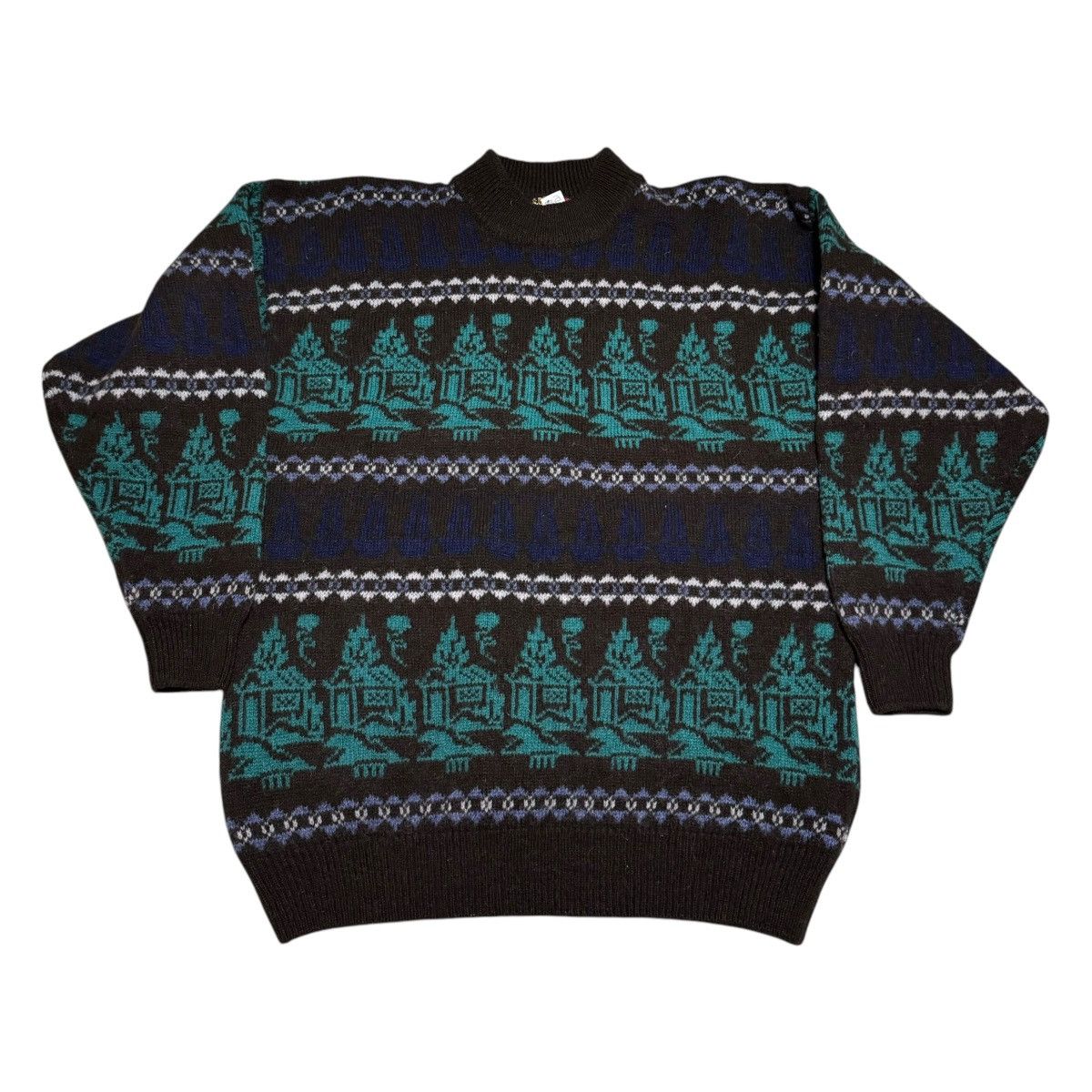 Vintage Vintage 90s Qing Yan Patterned Wool Sweater Adult Large Size US L / EU 52-54 / 3 - 1 Thumbnail
