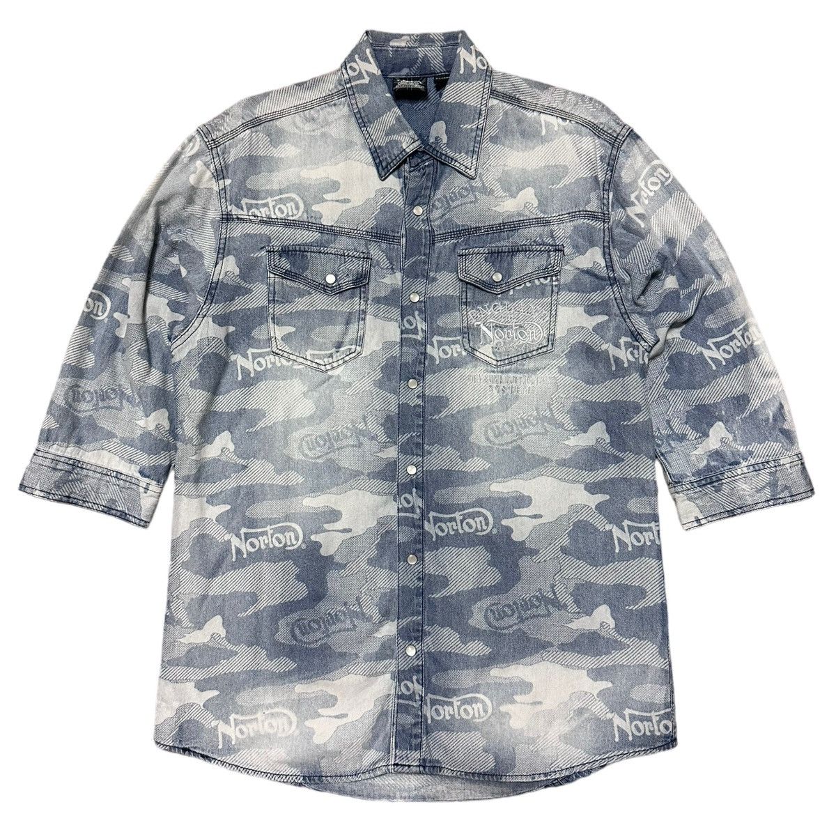 image of Norton England Full Printed Camo Shirts in Blue, Men's (Size Medium)