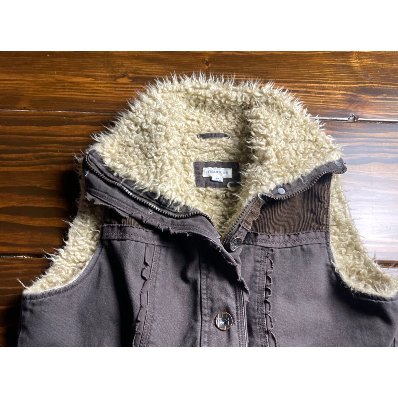 Vintage Maurices Jacket Women's Medium Brown Vest Faux Fur - Jacket, Basic Jacket, Casual, Regular Fit, Button Zip Closure, Short, Solid, Velvet? Size M / US 6-8 / IT 42-44 - 4 Thumbnail
