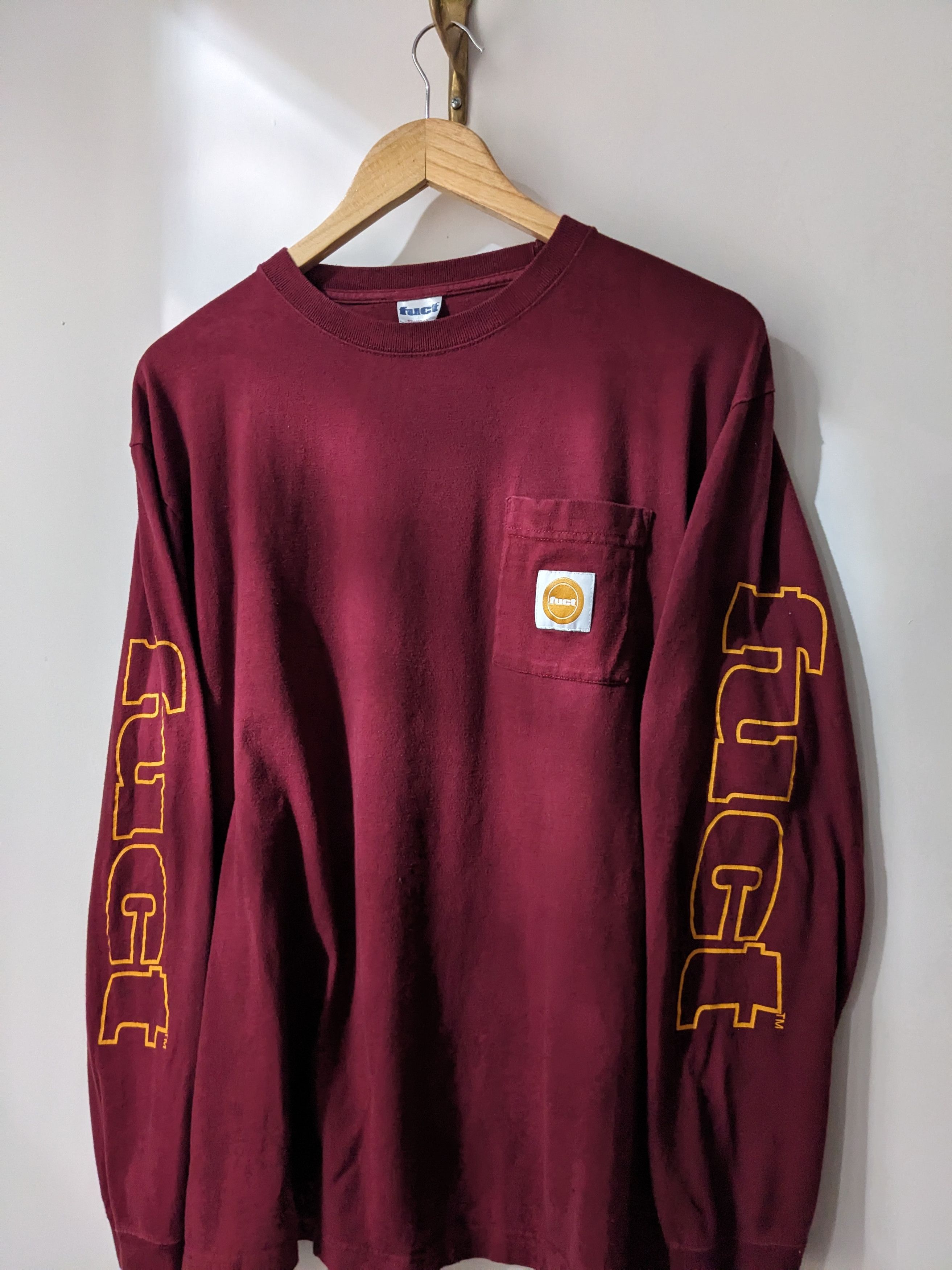 FUCT Fuct Long Sleeve Shirt Pocket Burgundy Red Pullovers Size US M / EU 48-50 / 2 - 2 Thumbnail
