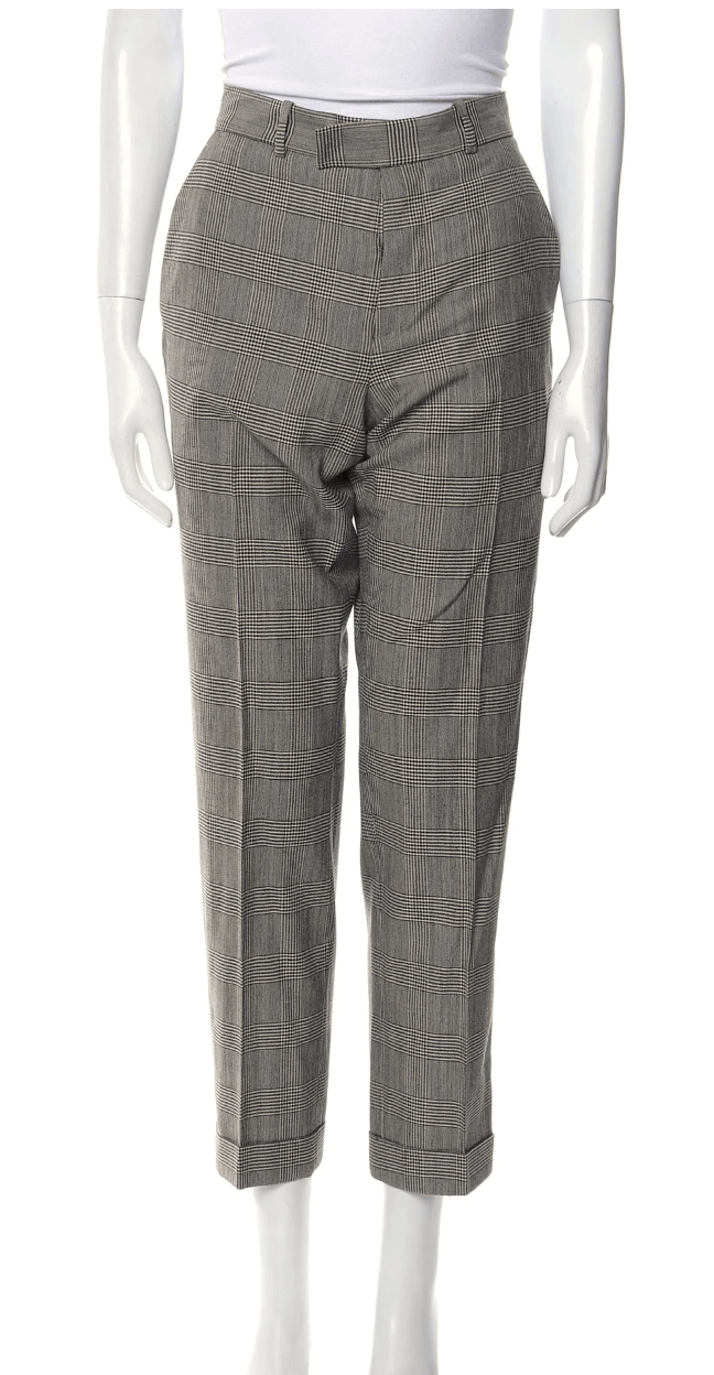 image of Alexander Mcqueen Houndstooth Plaid Print Straight Leg Pants in Grey Plaid, Women's (Size 31)