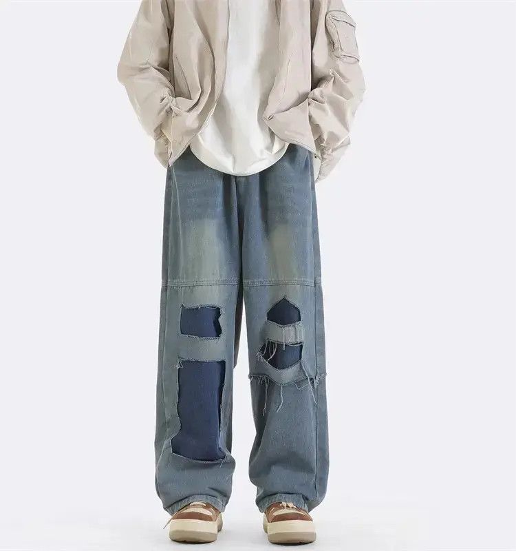 Japanese Brand Straight and loose patchwork distressed jeans Size US 32 / EU 48 - 1 Thumbnail