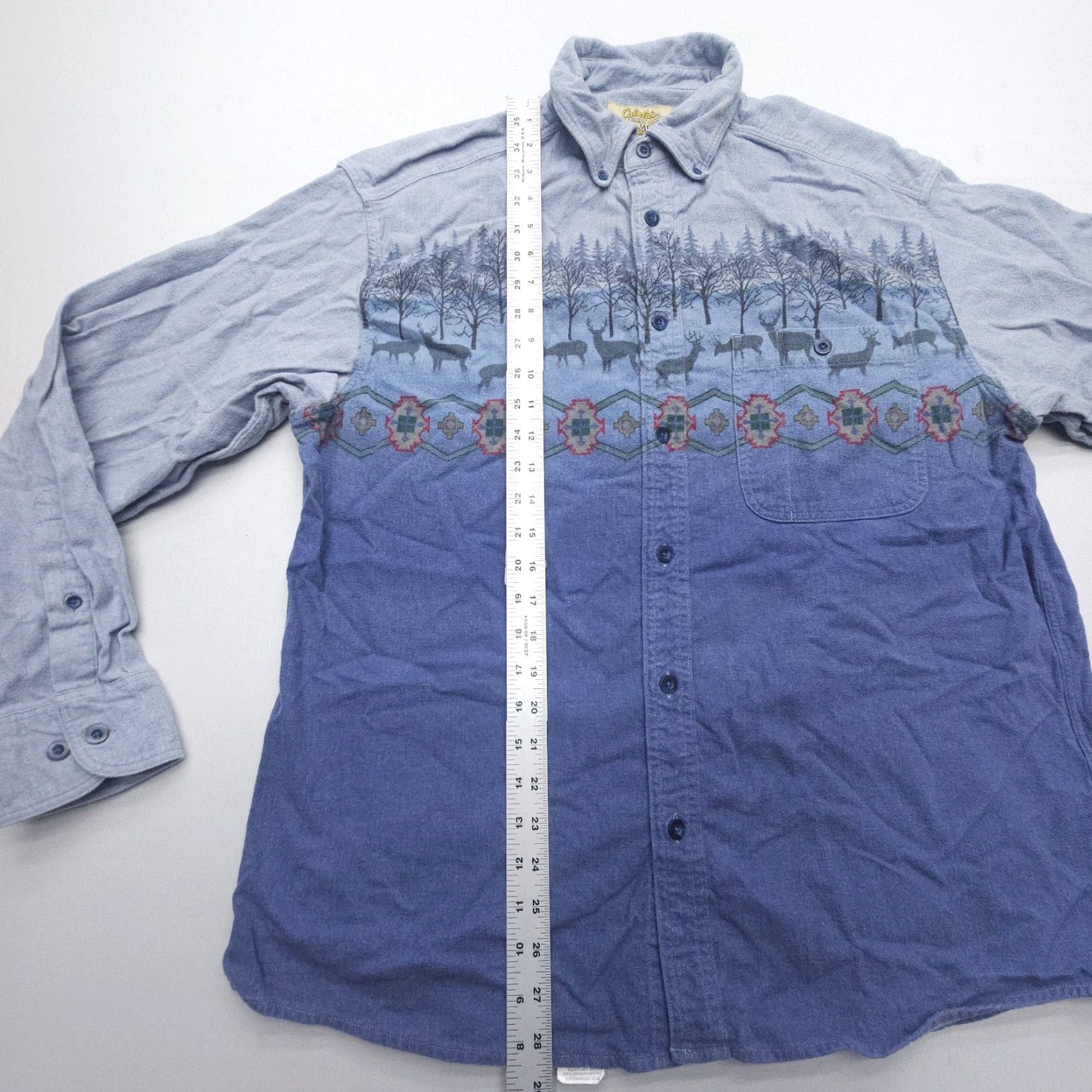 Vintage Cabela's Deerskin Soft Chamois Flannel Shirt Mens Large Blue Animal Print Western Button-Up Size US L / EU 52-54 / 3 - 6 Thumbnail