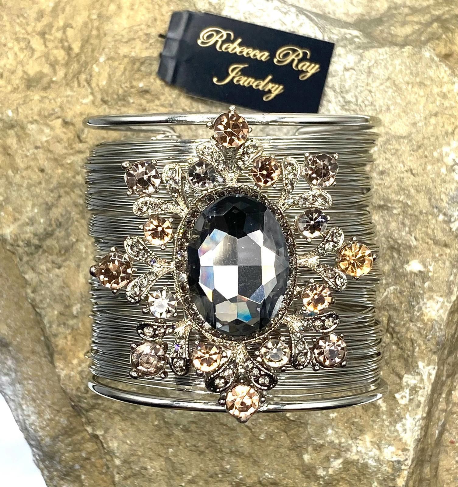 Other Boho Floral Cuff Statement Bracelet with Crystal Black Stone Size ONE SIZE - 1 Thumbnail