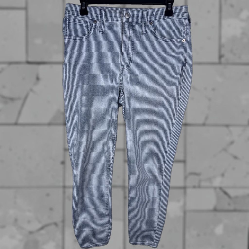 Madewell Madewell Jeans Striped Blue 9” Mid Rise Skinny Womens Size 30x27 Size 30" / US 8 / IT 44 - 1 Thumbnail