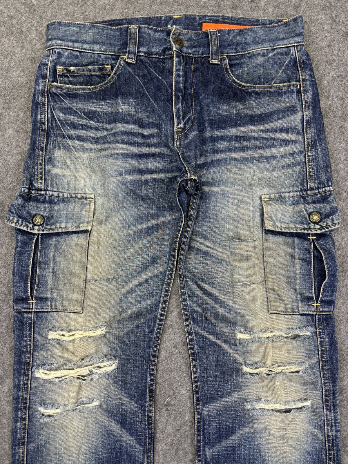 Japanese Brand 💥Thrashed💥Vtg Gowest heavy Distressed Cargo Denim F977 Size US 32 / EU 48 - 3 Thumbnail