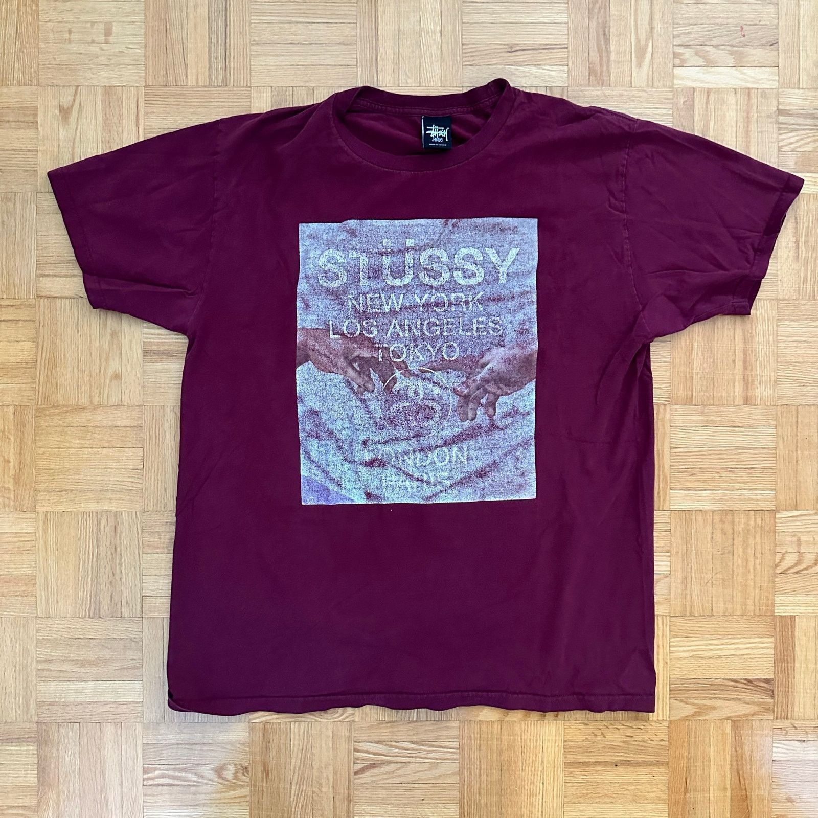 Stussy Michelangelo Art shirt Size Large Faded