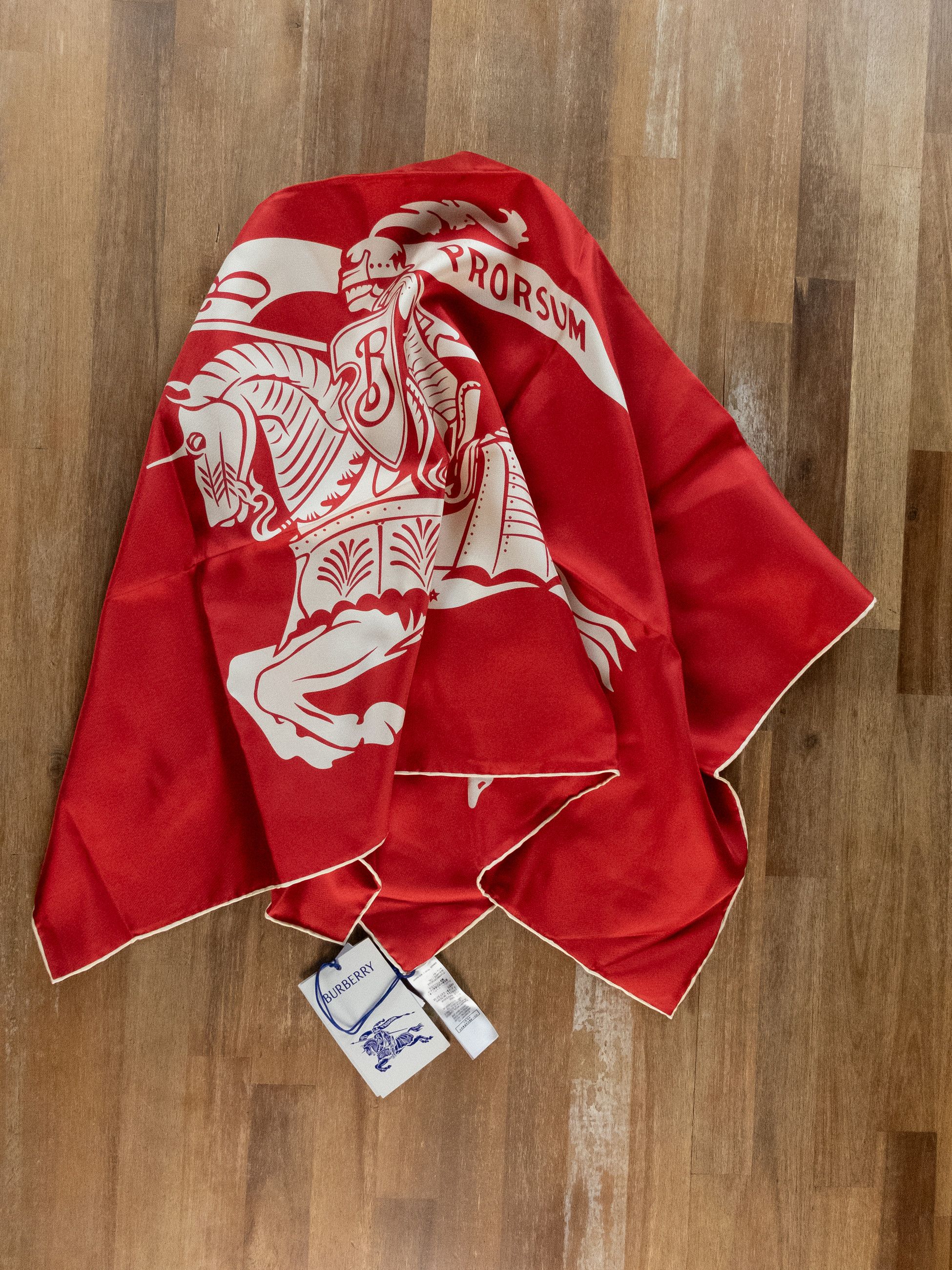 Burberry BURBERRY red white EKD knight logo print square silk scarf Size ONE SIZE - 6 Thumbnail