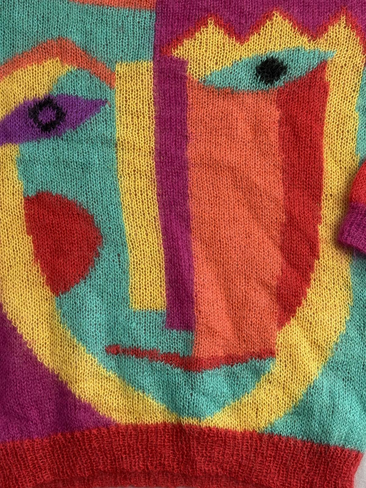 Designer Vintage 80s Sweater Picasso Big Face Cubism Mohair - Medium Size US M / EU 48-50 / 2 - 3 Thumbnail