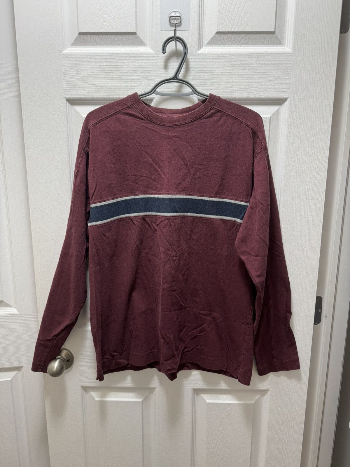 Gap Gap Vintage 90s Long Sleeve Burgaudy Blue Stripe Size US L / EU 52-54 / 3 - 1 Thumbnail