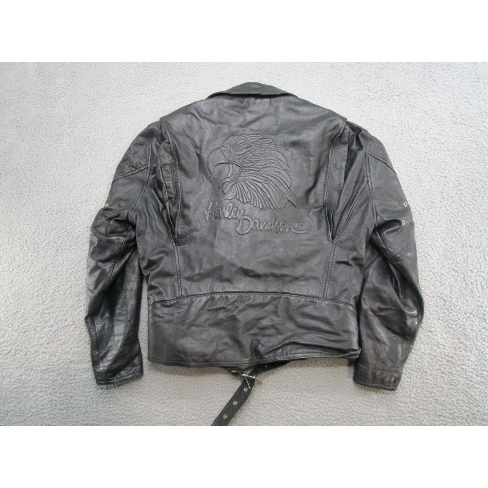 Harley Davidson VINTAGE Harley-Davidson Embossed Eagle Men's Motorcycle Leather Jacket 44 Black Leather Embroidered Logo Zip Buckle Relaxed Fit Riding Pockets Mens Size US S / EU 44-46 / 1 - 2 Thumbnail