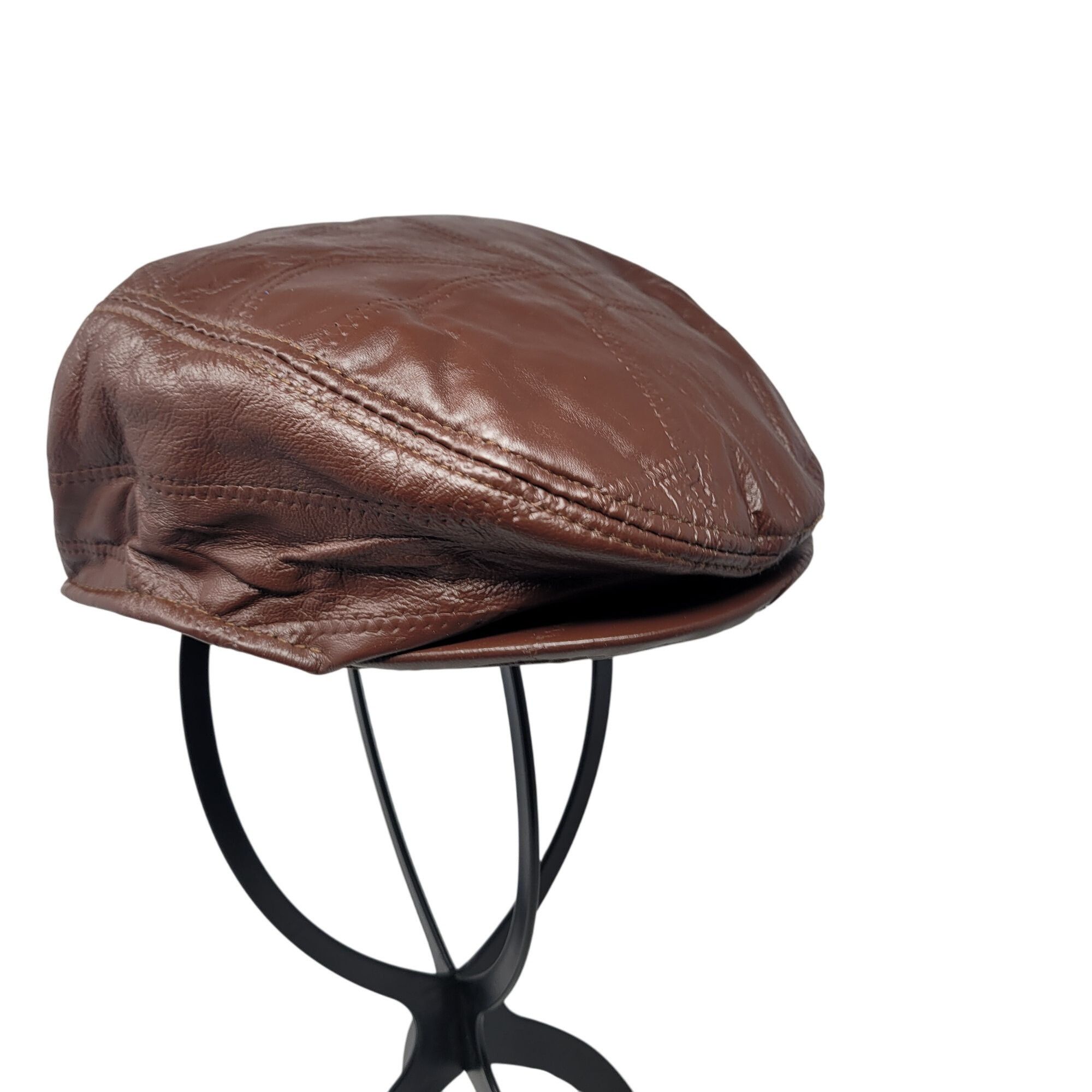 Vintage Vtg 90s Mens Chocolate Brown Leather Patchwork Newsboy Cap R Size ONE SIZE - 2 Thumbnail