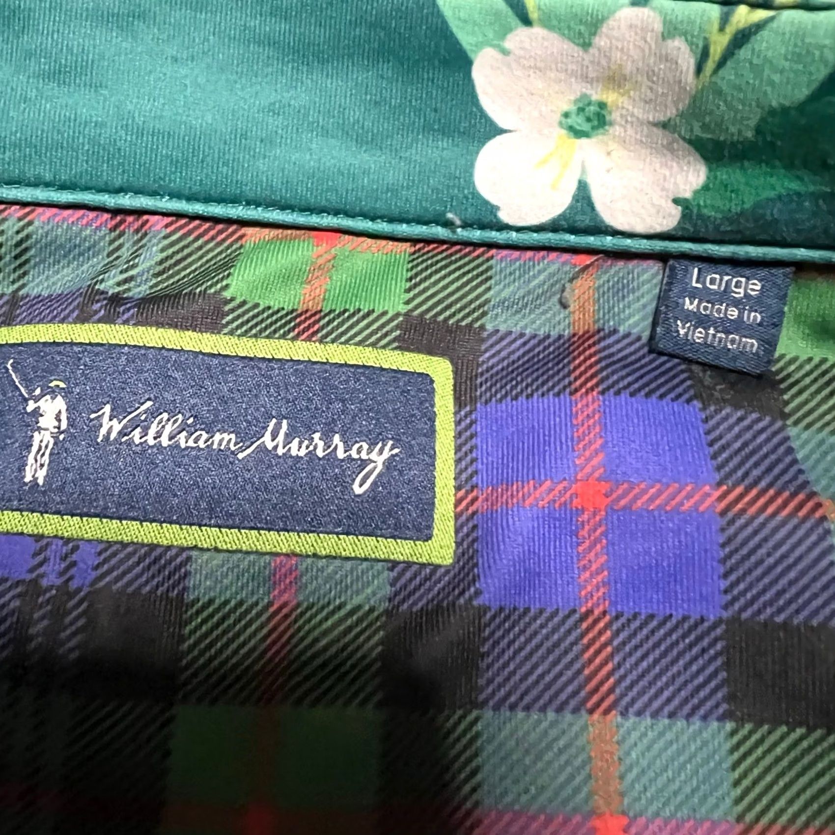 Vintage William Murray Polo Shirt Men Large Green Performance Golf Floral All Over Print Size US L / EU 52-54 / 3 - 7 Thumbnail