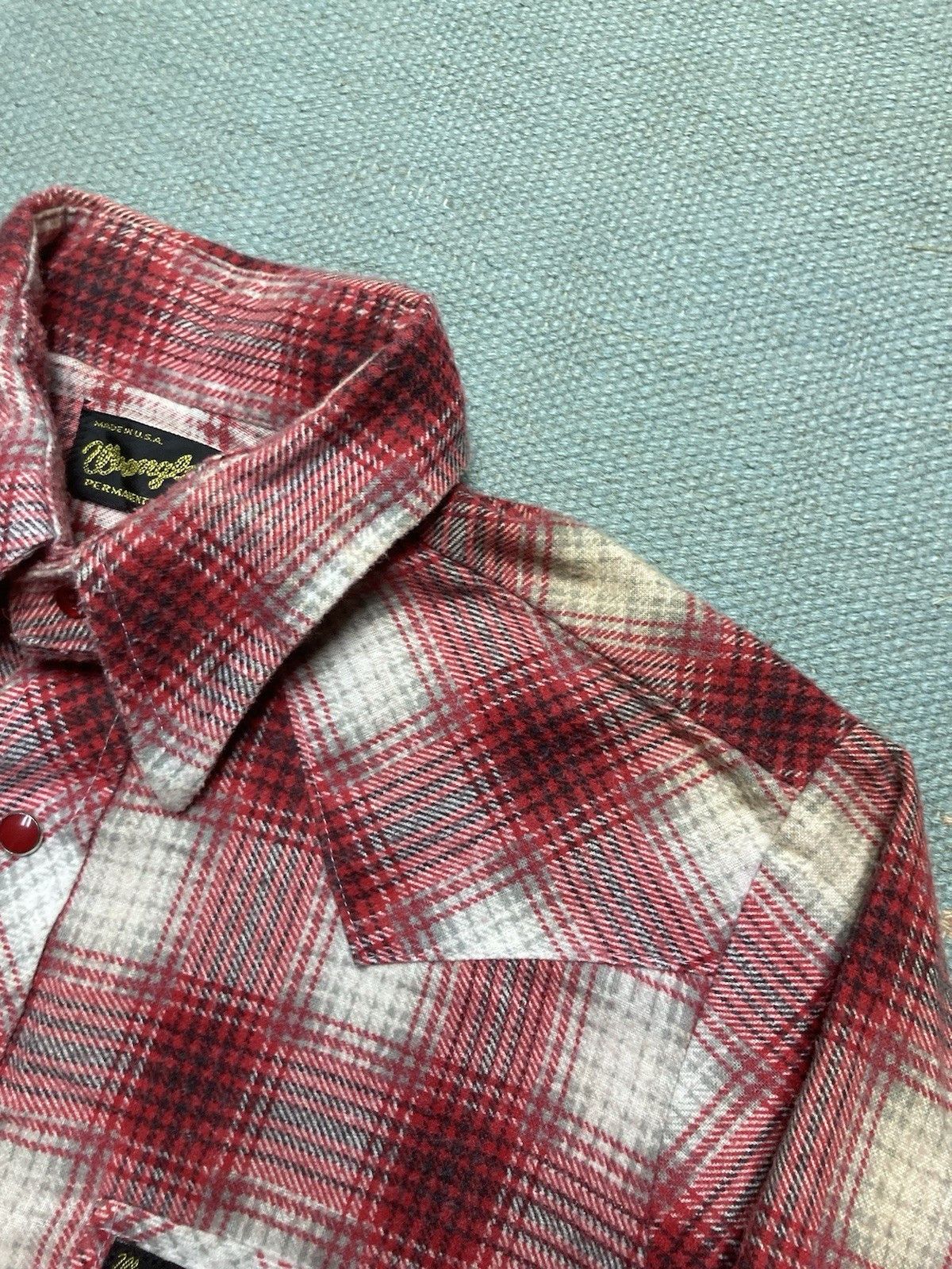 Vintage × Wrangler 70s Pearl snap flannel shirt wrangler shadow plaid womens 16 Size M / US 6-8 / IT 42-44 - 4 Thumbnail