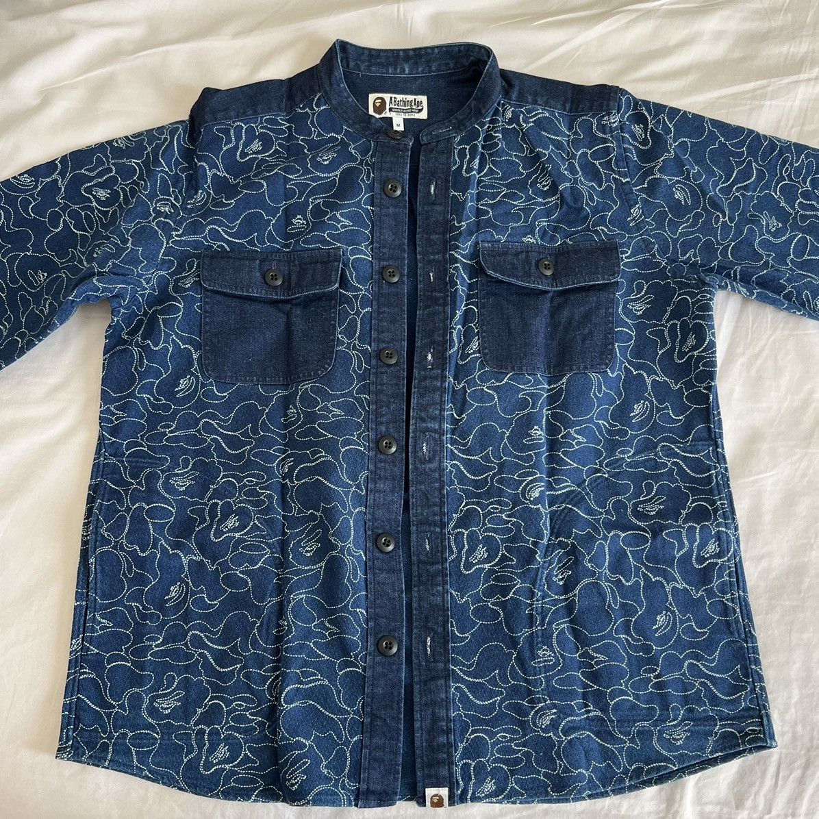 image of Bape Indigo Band Collar Shirt (2018), Men's (Size Medium)