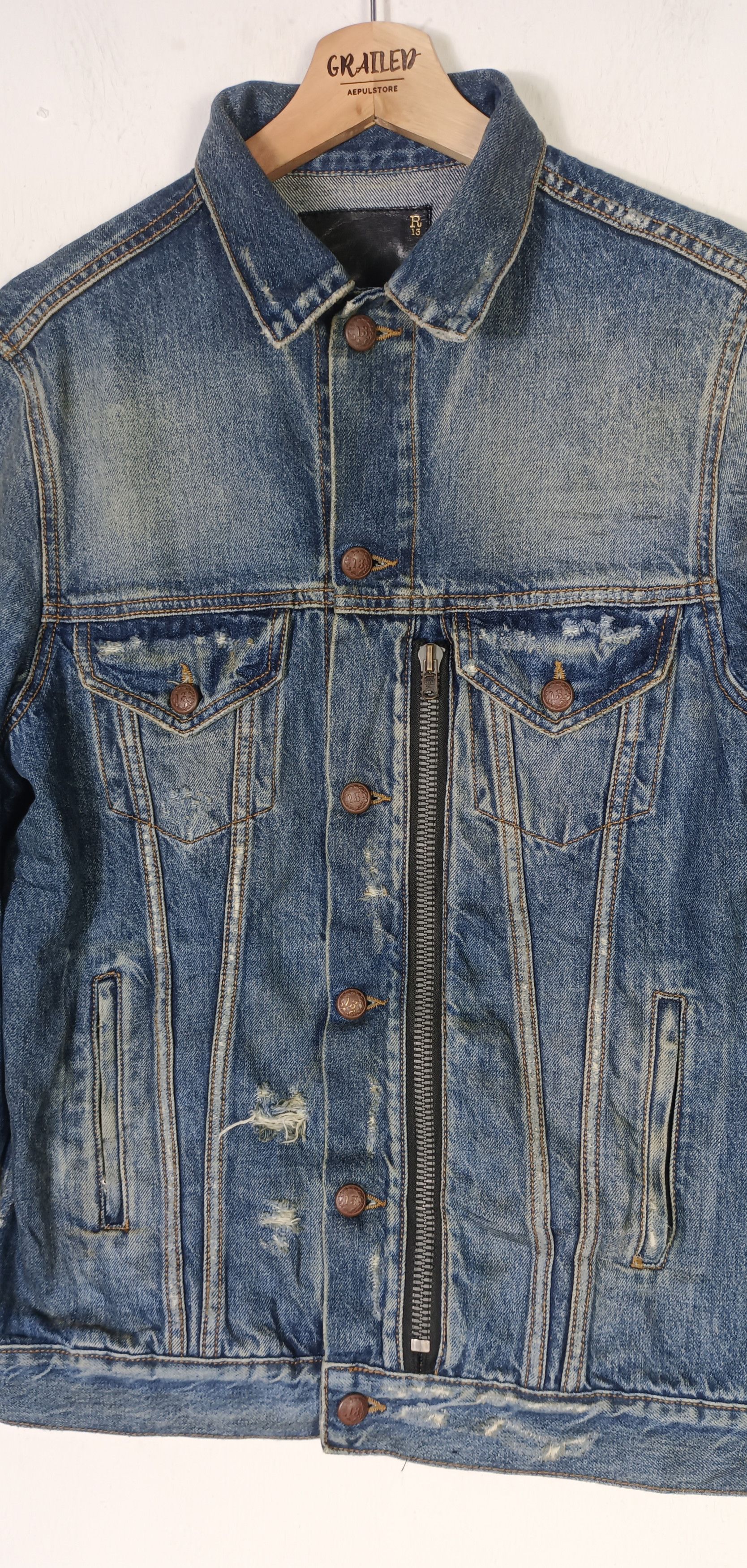 R13 R13 Zippered Trucker Denim Distressed Size US M / EU 48-50 / 2 - 8 Thumbnail