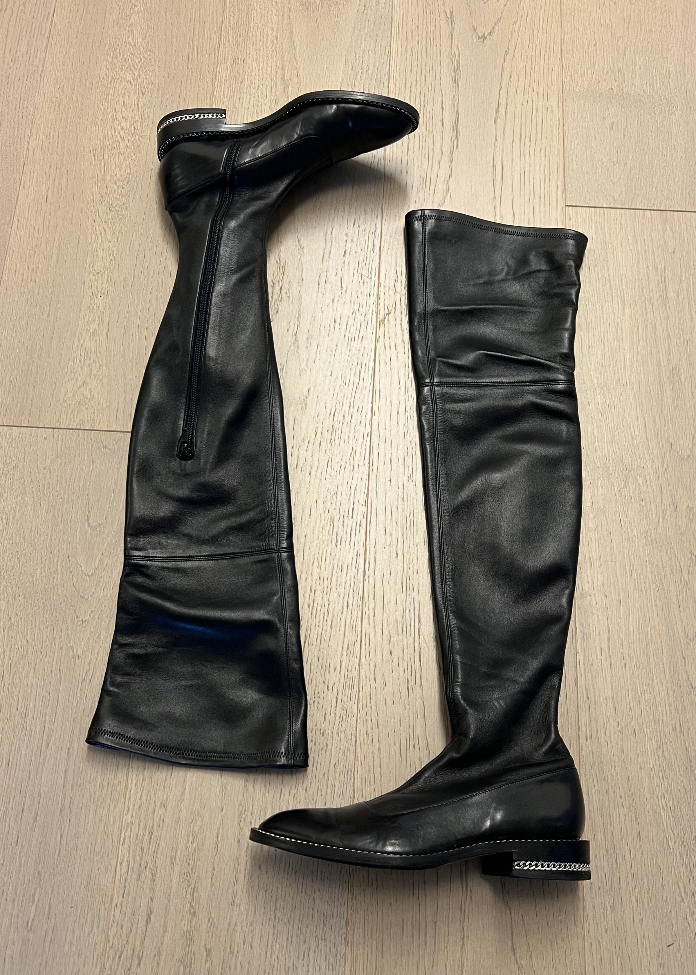 Versace Versace black lamb leather thigh-high boots. Size US 7 / IT 37 - 1 Thumbnail