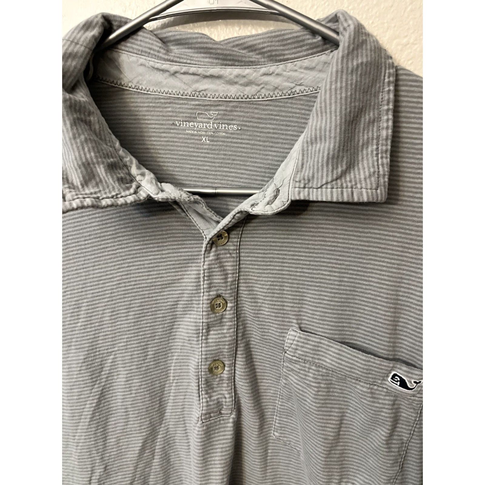Vineyard Vines Vineyard Vines Polo Shirt Mens XL Gray Striped Short Sleeve Pocket Shirt Size US XL / EU 56 / 4 - 2 Thumbnail
