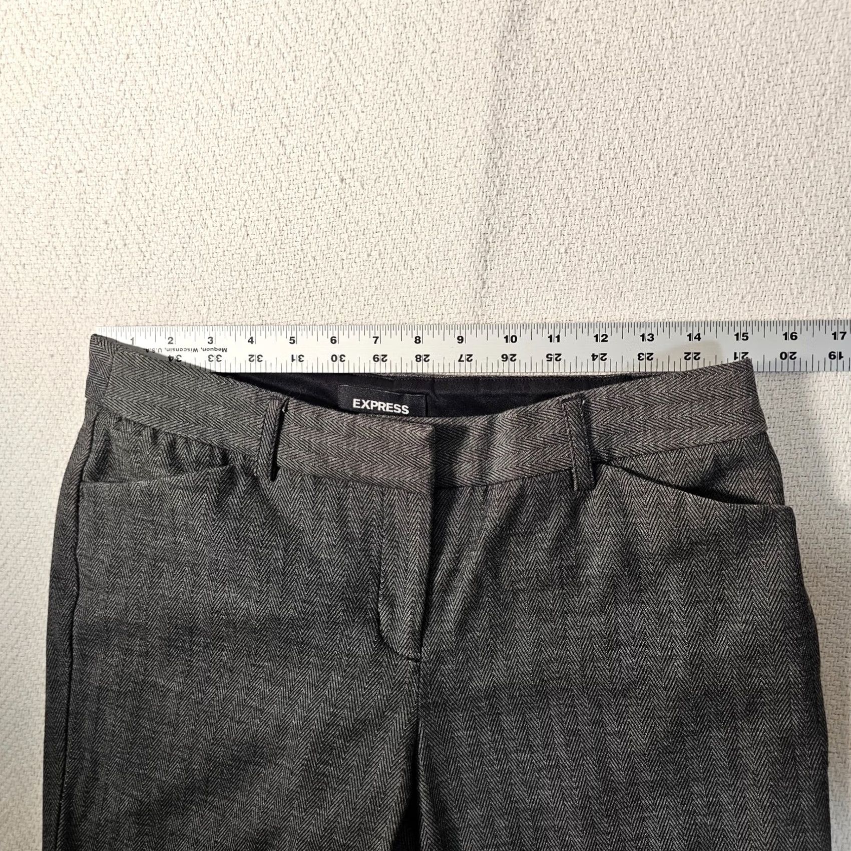 Express Express Editor Slim Pants Size 6 Brown Herringbone Dress Pants Women Regular Slim Waist 30 Inseam 31 Stretch Size 28" / US 6 / IT 42 - 6 Thumbnail