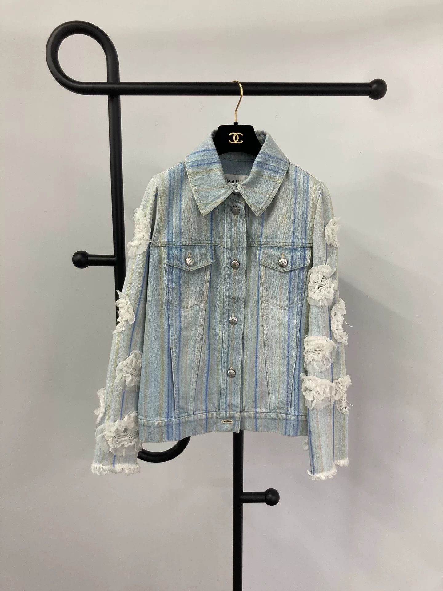 Chanel Chanel Cascade Camellia Denim Jacket Size S / US 4 / IT 40 - 1 Thumbnail