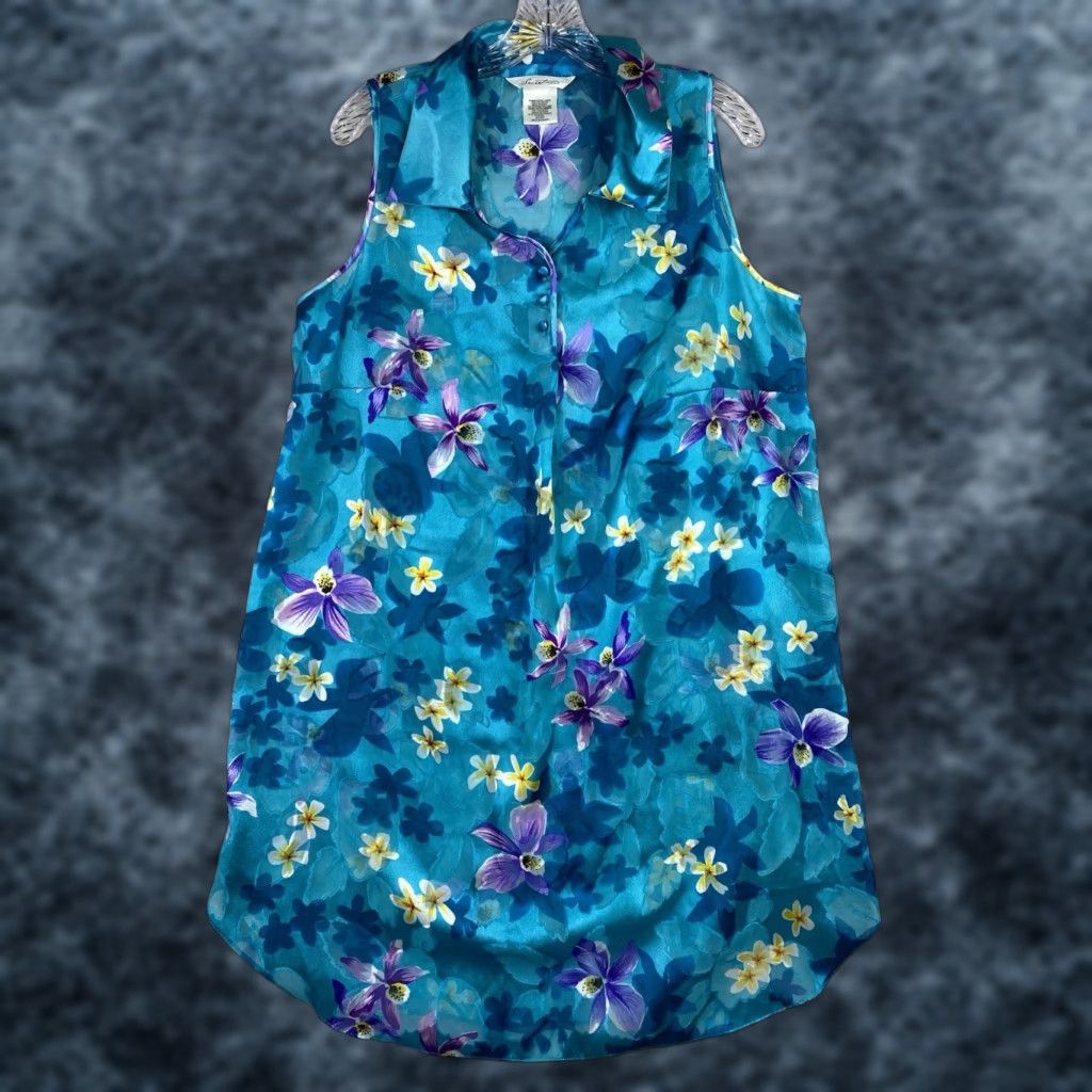 Vintage VINTAGE Secret Treasures Nightgown Womens XL Blue Floral Satin Sleeveless Boho Nightgown Cam i Gown Spring Summer Womens Size ONE SIZE - 1 Thumbnail