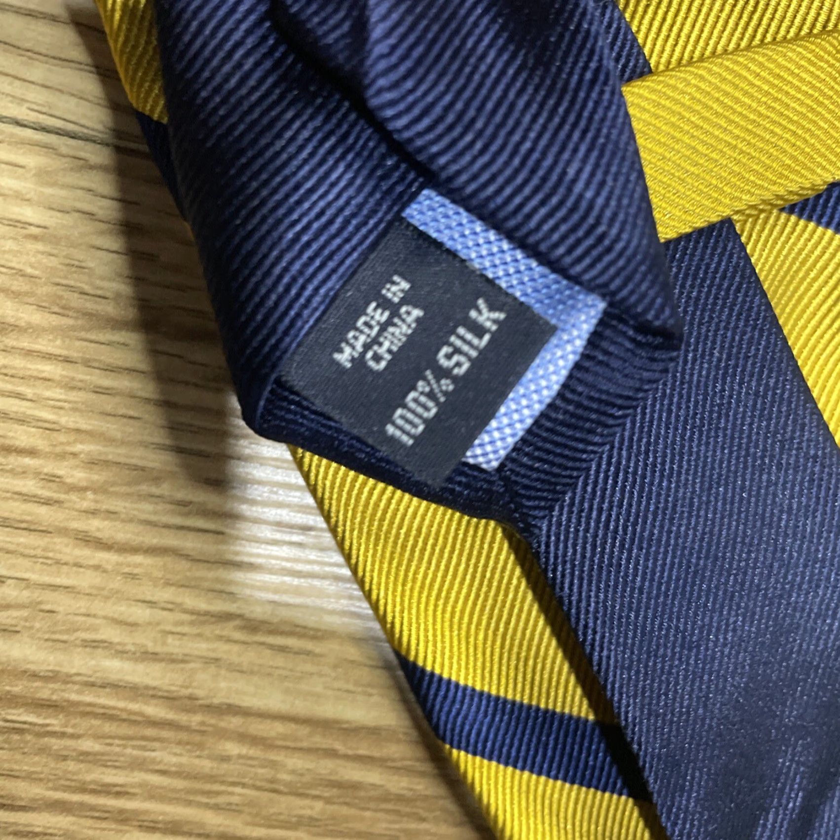 Tommy Hilfiger Tommy Hilfiger Men's Silk Tie Navy Yellow Striped Classic Designer Business Wear Size ONE SIZE - 3 Thumbnail