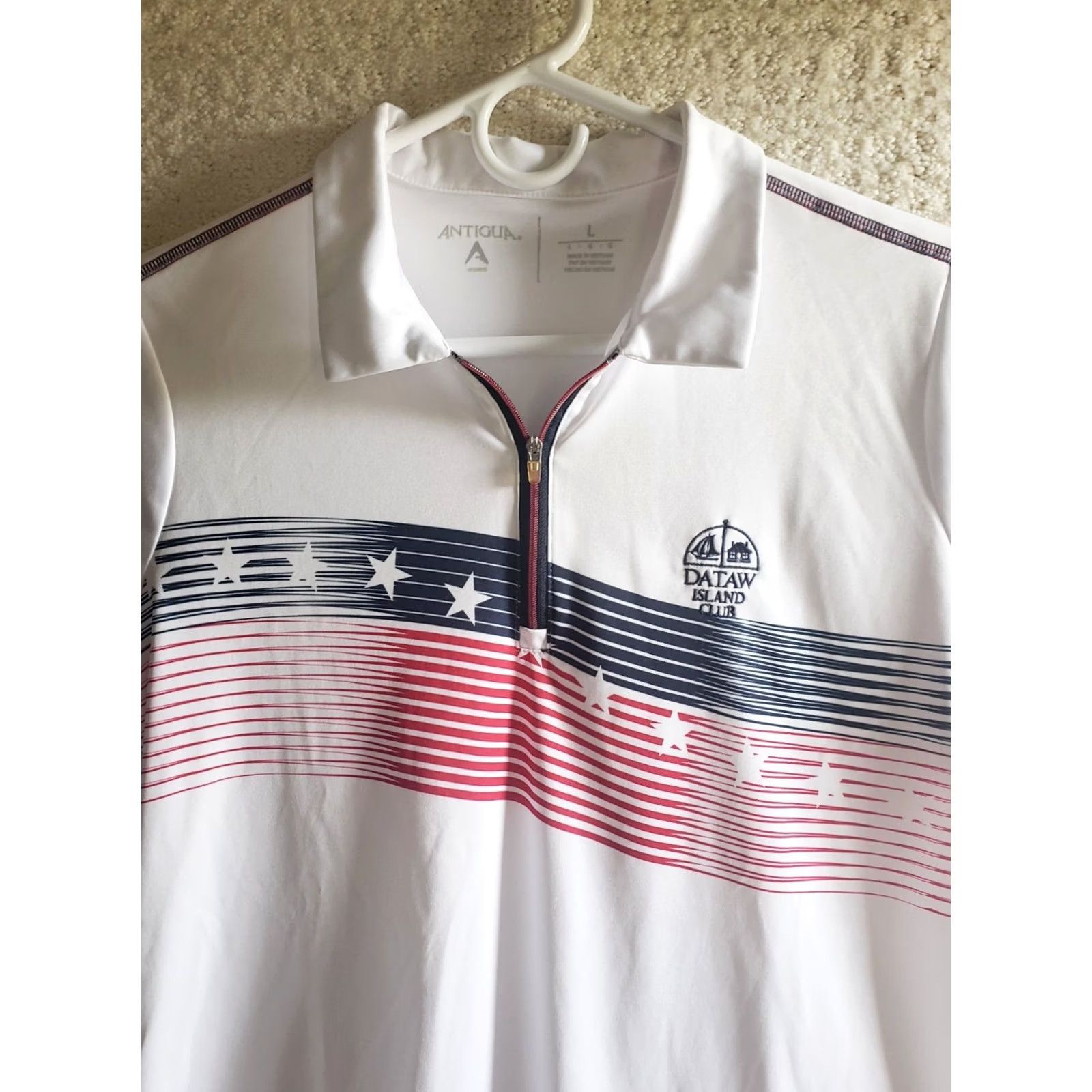 Vintage Antigua Women's L Golf Tennis Top Short Sleeve 1/4 Zip Stars and Stripes White Red Blue America Size L / US 10 / IT 46 - 3 Thumbnail