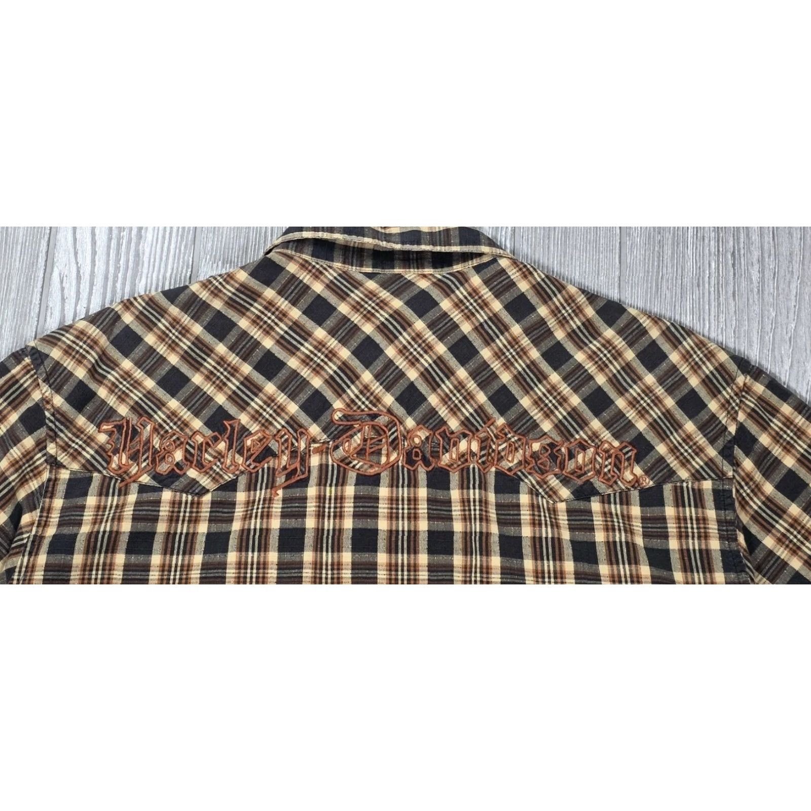 Harley Davidson Harley-Davidson Pearl Snap Shirt Mens L Western Moto Cowboy Gorpcore Y2k Mens Shirt Plaid Brown Cotton Logo Embroidered Vintage No Size US L / EU 52-54 / 3 - 6 Thumbnail