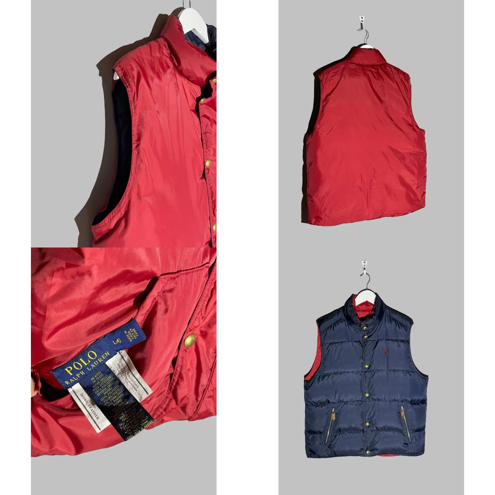 Ralph Lauren Polo Ralph Lauren Puffer Down Vest Reversible Men’s Mid-Length Nylon Zip Button Red Dark Blue L Size US L / EU 52-54 / 3 - 8 Thumbnail