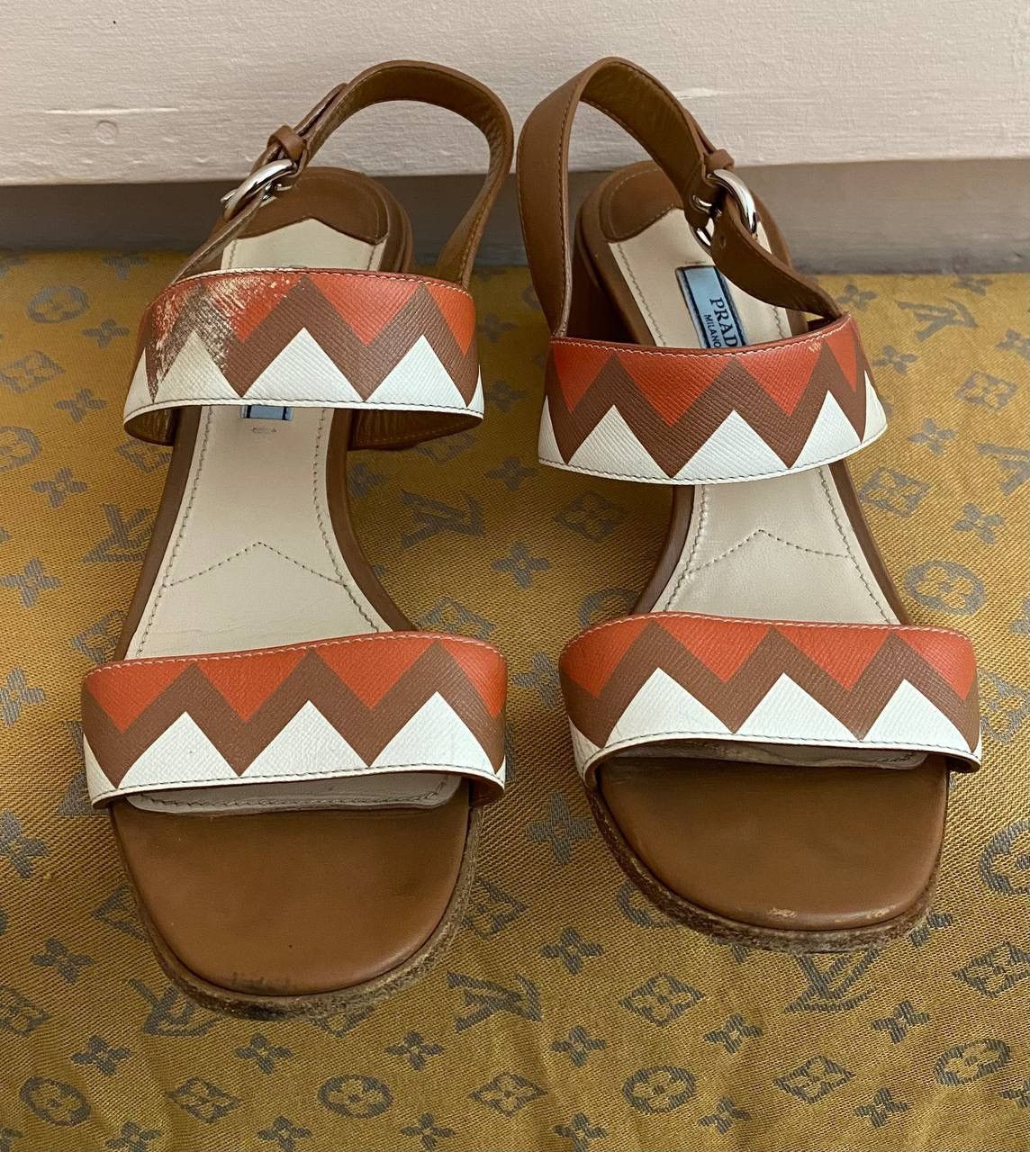 Prada RRP 690$ Prada Greca Slingback Block Heel Sandals Leather Size US 7.5 / IT 37.5 - 4 Thumbnail
