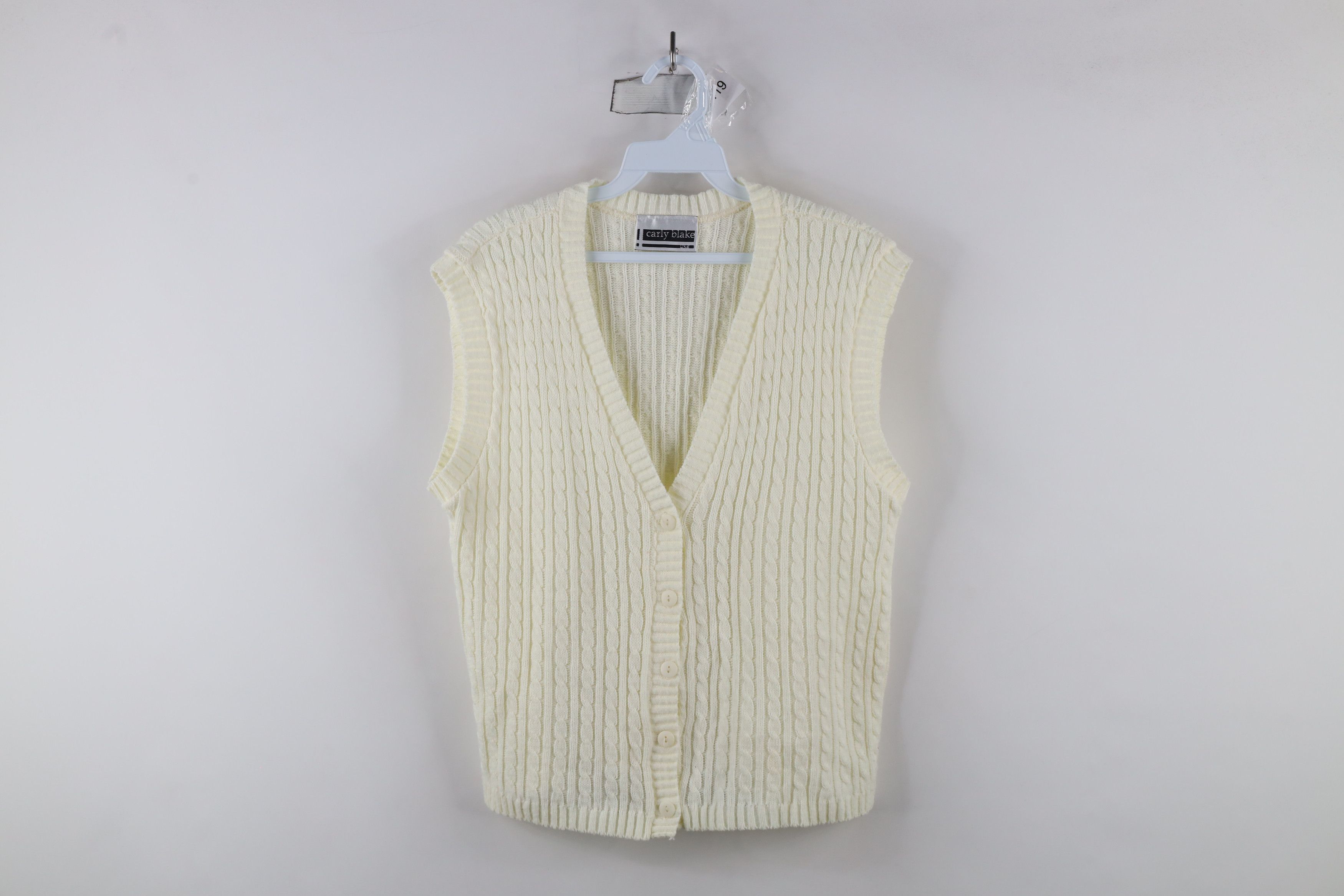 Vintage Vintage 90s Streetwear Knit Cardigan Sweater Vest Cream Size S / US 4 / IT 40 - 1 Thumbnail
