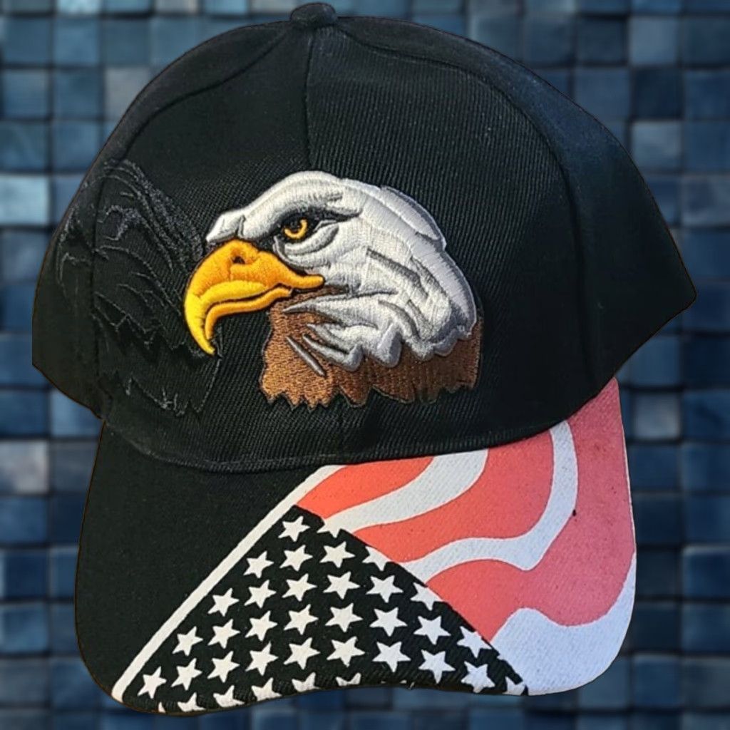 Vintage VINTAGE Tem USA Flag Patriotic Eagle Baseball Cap Men's Adjustable Black Size ONE SIZE - 1 Thumbnail