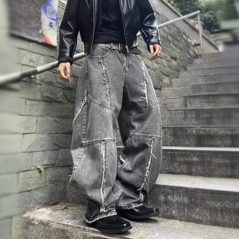 Japanese Brand Retro loose fringed patchwork wide leg jeans Size US 32 / EU 48 - 1 Thumbnail