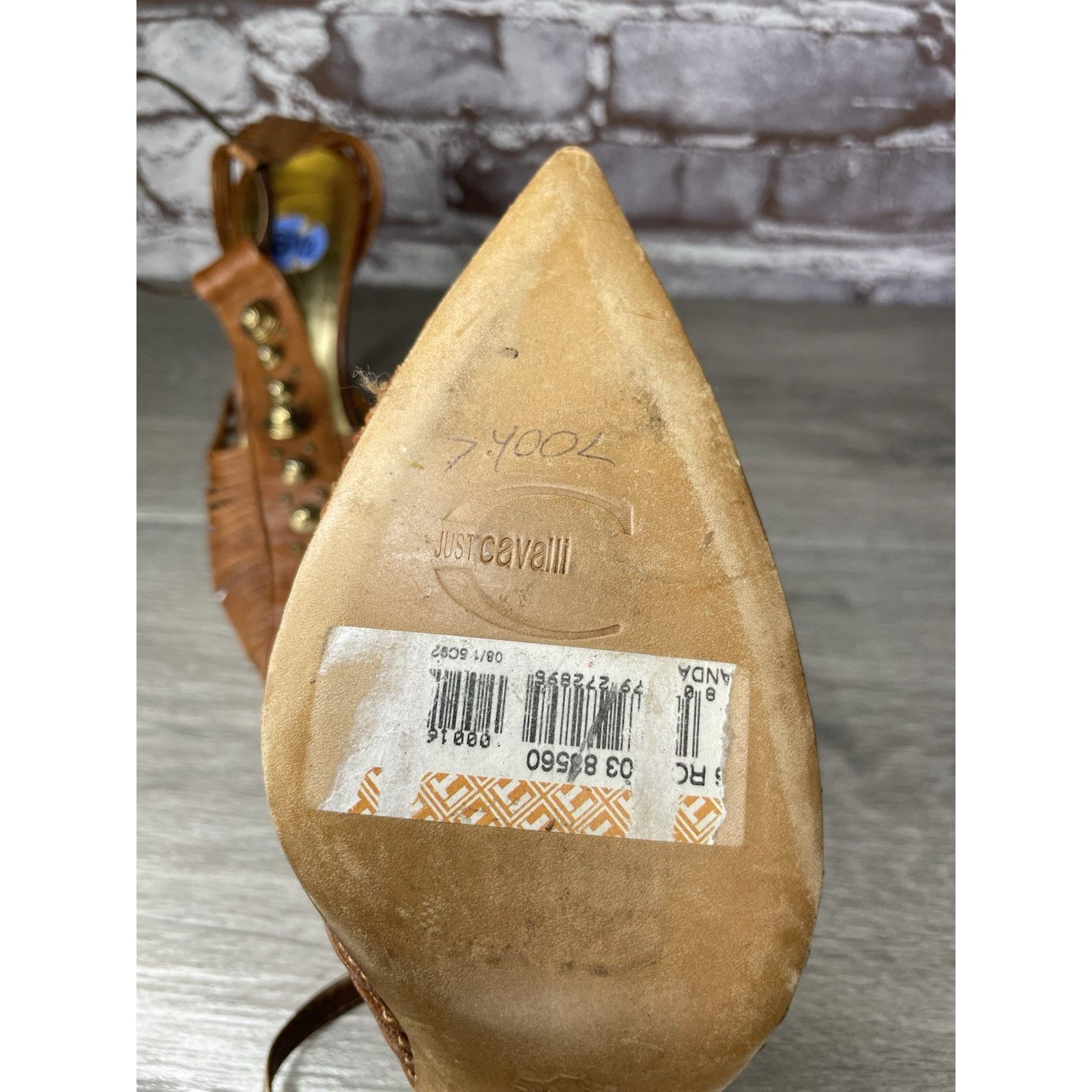 Just Cavalli Just Cavalli Brown Leather Studded Pointed Ankle Strap Stile Size US 6.5 / IT 36.5 - 9 Thumbnail