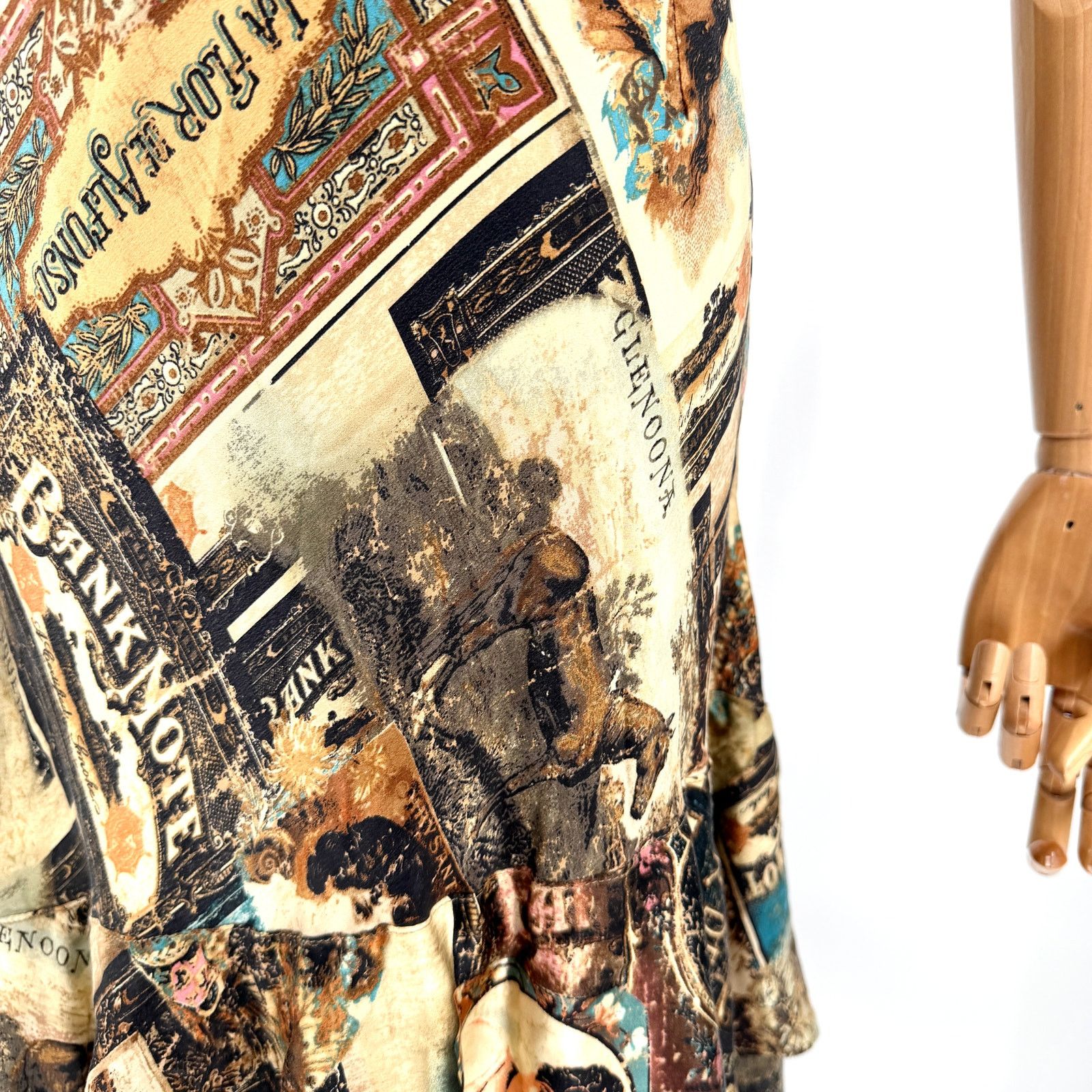 Double D Ranch Vintage Y2K Brown 100% Silk Ephemera Print Blouse Skirt Set Size L / US 10 / IT 46 - 4 Thumbnail