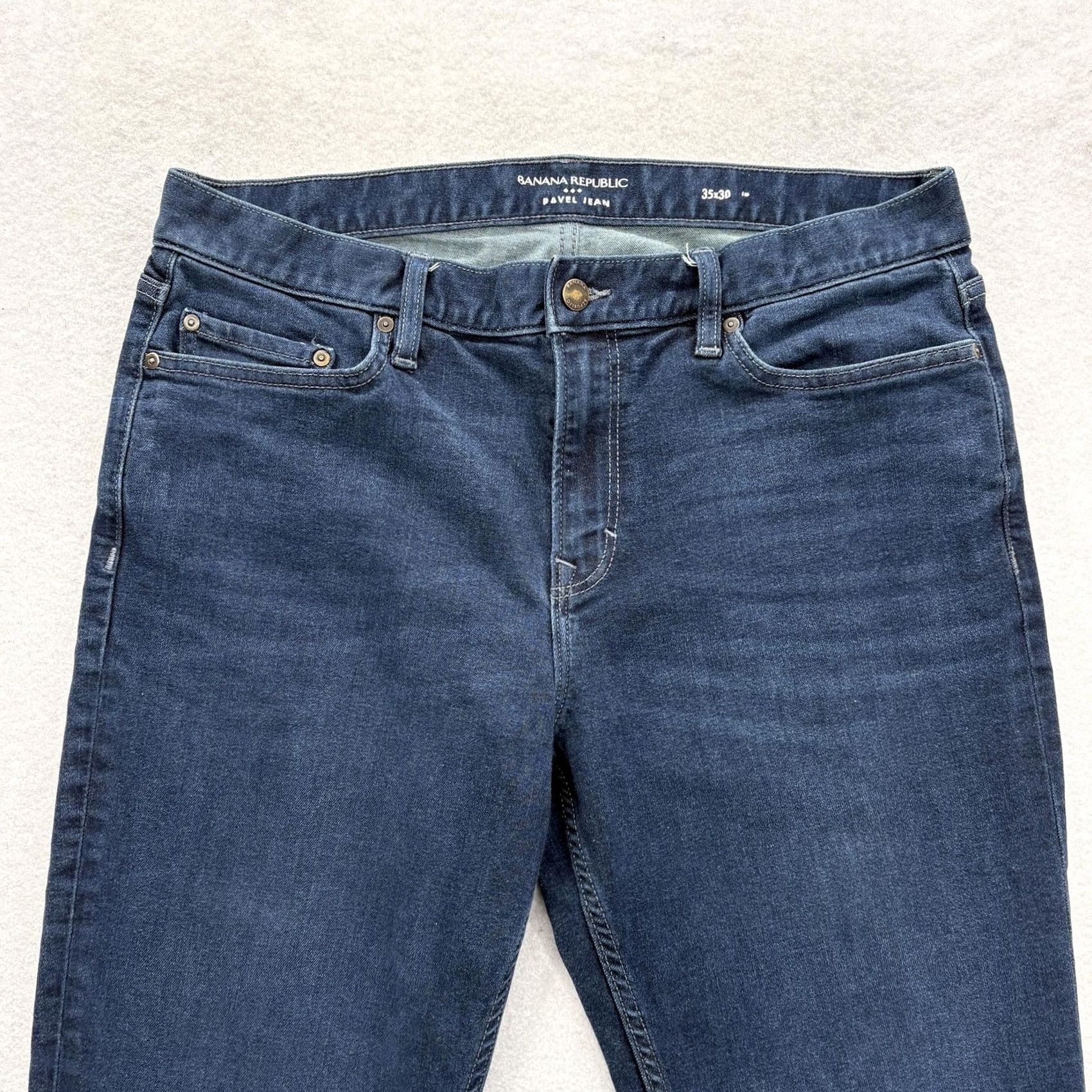 Banana Republic Banana Republic Travel Jeans Mens 35x30 Blue Dark Wash Slim Tapered Denim Pants Jeans Size US 35 - 2 Thumbnail