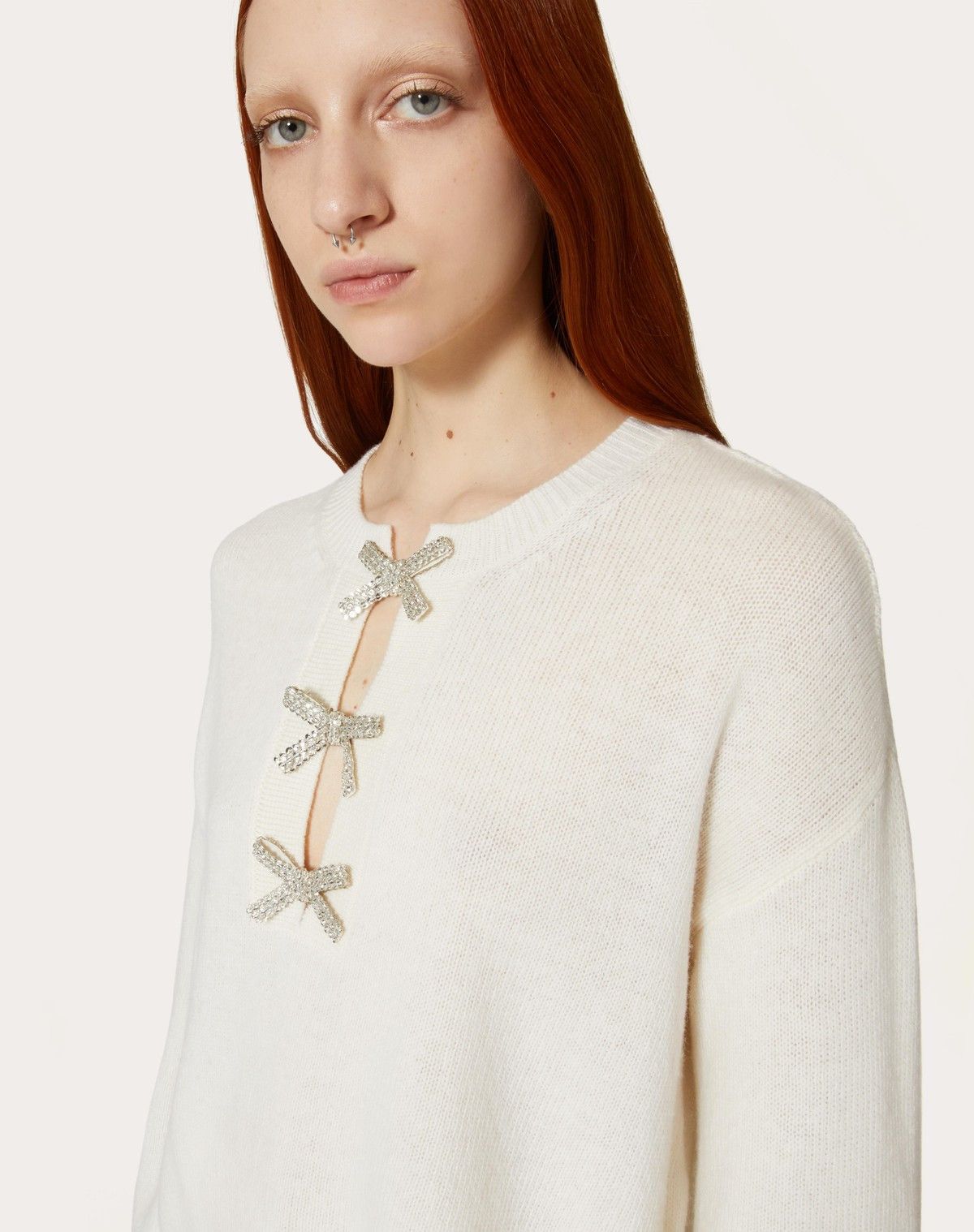 Valentino o1s1wg110525 Embroidered Wool Jumper in White Size S / US 4 / IT 40 - 6 Thumbnail