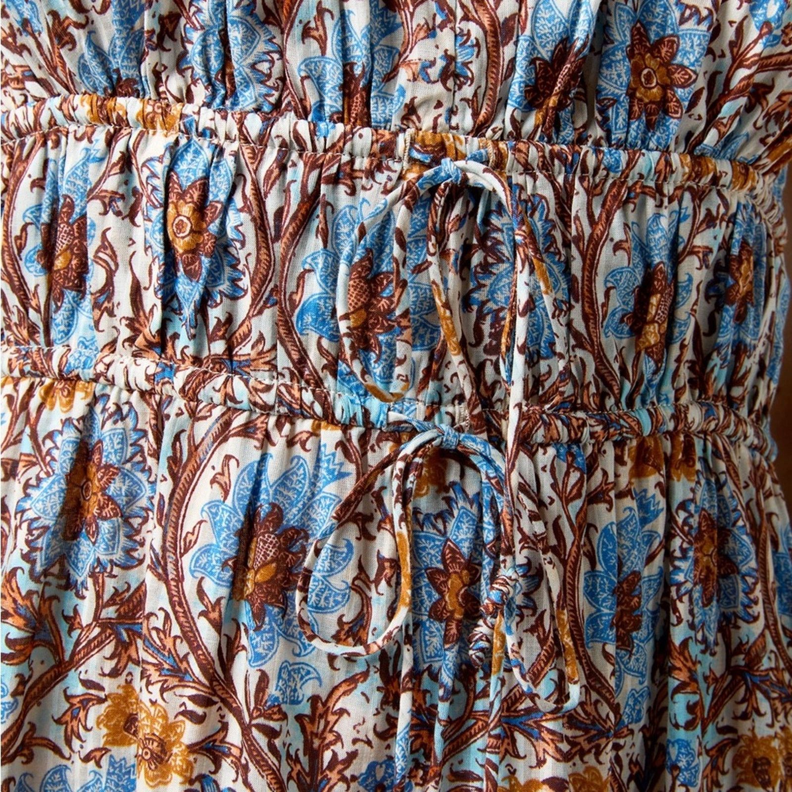 Ulla Johnson ULLA JOHNSON $490 Ilana Dress Caspia Blue Brown Womens 0 Size XS / US 0-2 / IT 36-38 - 7 Thumbnail