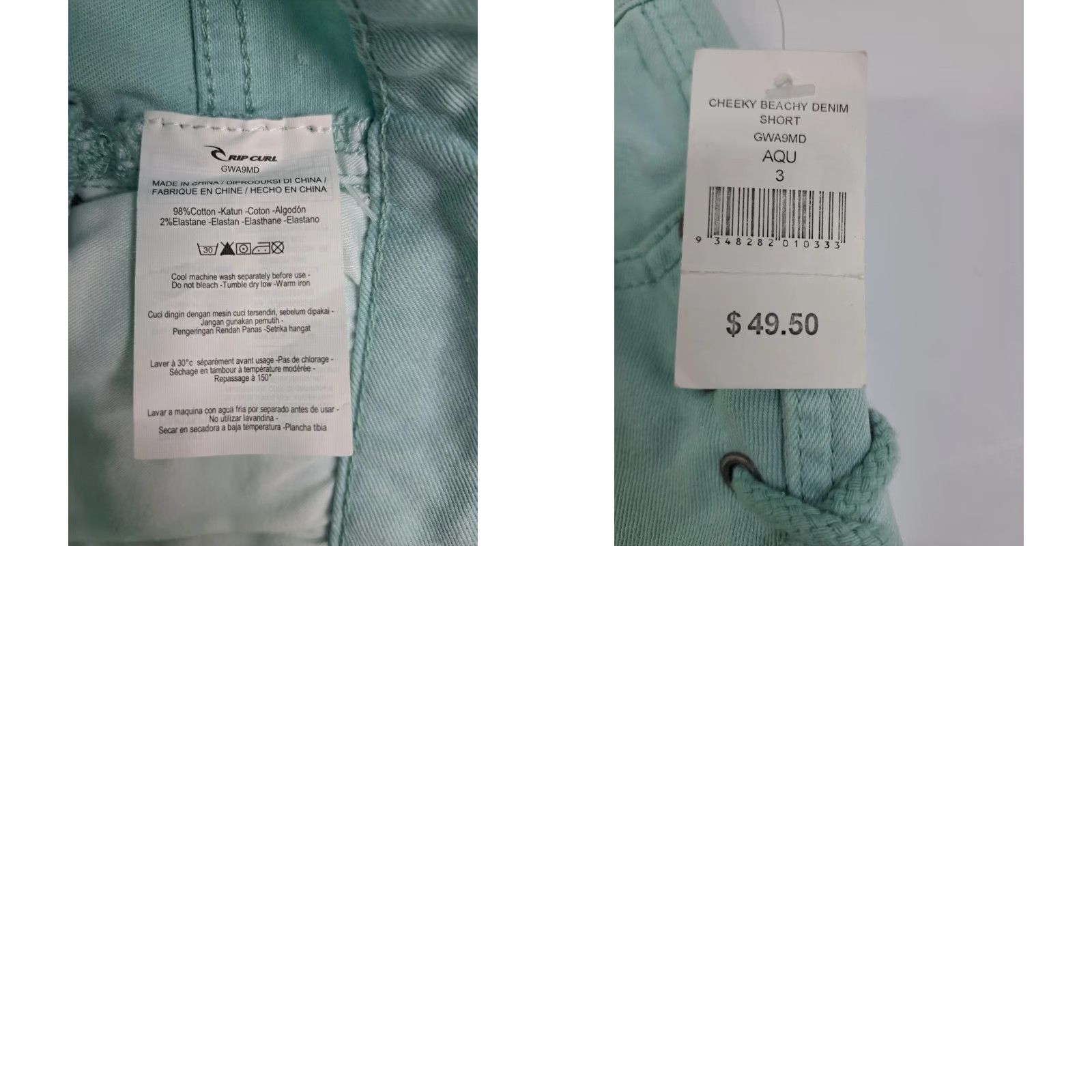 Rip Curl Rip Curl Women's Cheeky Beachy Denim Shorts Teal Green Size 3 Regular Waist 2 in. Inseam Button Zipper Pockets Cotton Spandex Vintage No Size 26" / US 2 / IT 38 - 9 Thumbnail