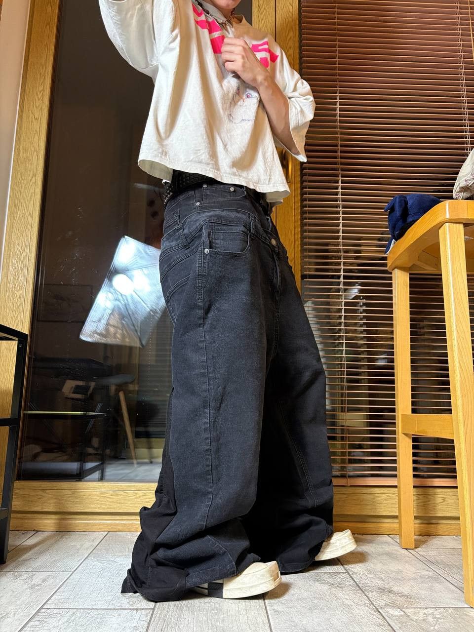 Japanese Brand Custom Black Baggy Distressed Jeans Painted Wide Leg Size US 31 - 1 Thumbnail